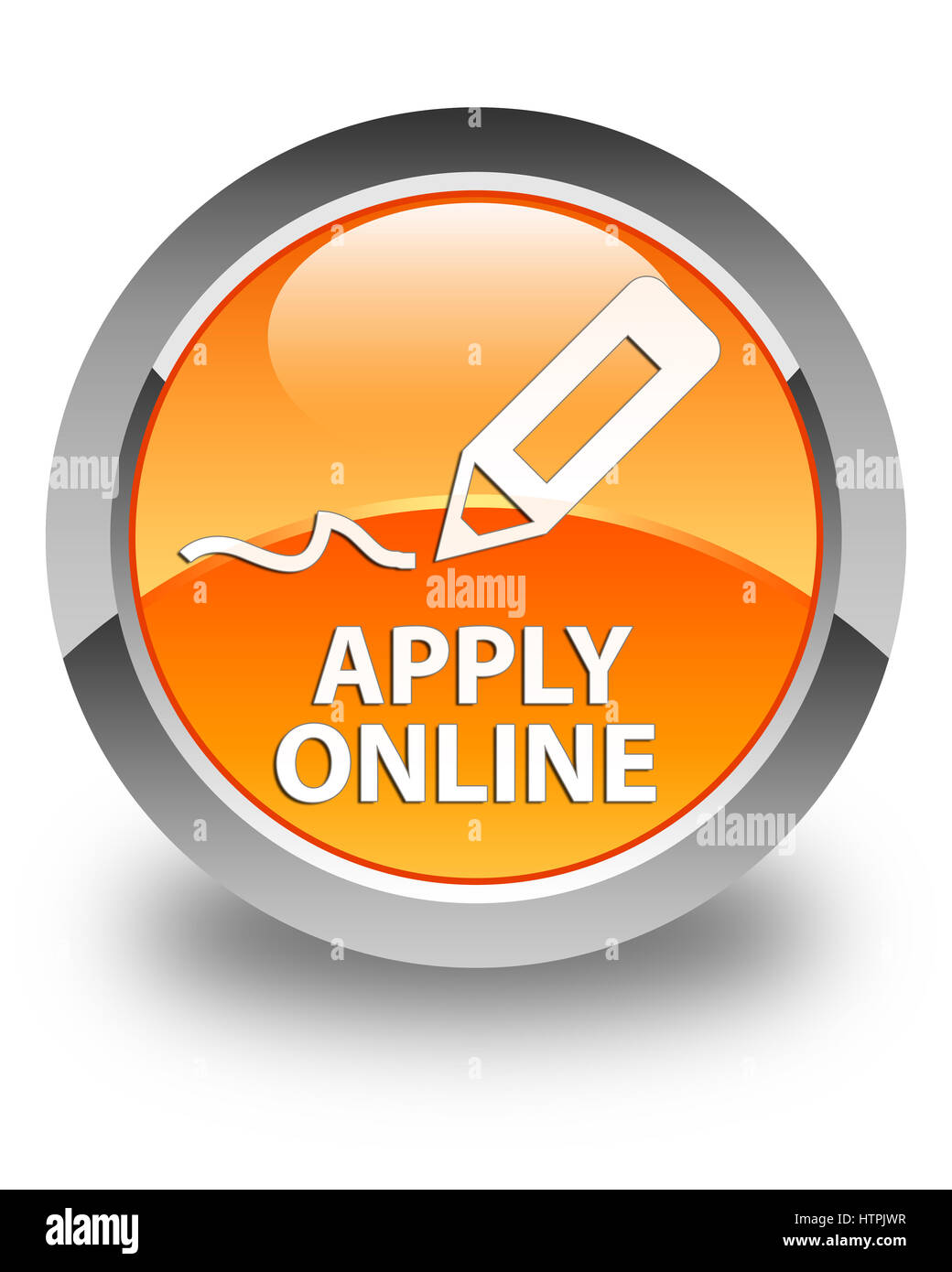 Apply online (edit pen icon) isolated on glossy orange round button ...