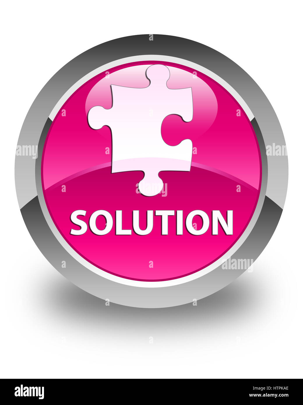 Solution (puzzle icon) isolated on glossy pink round button abstract ...
