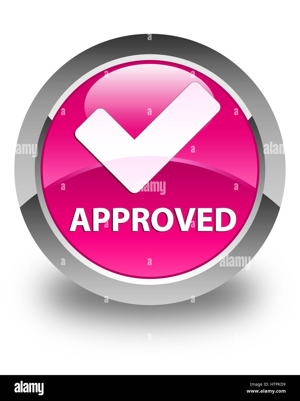 Approved (validate icon) isolated on glossy pink round button abstract ...