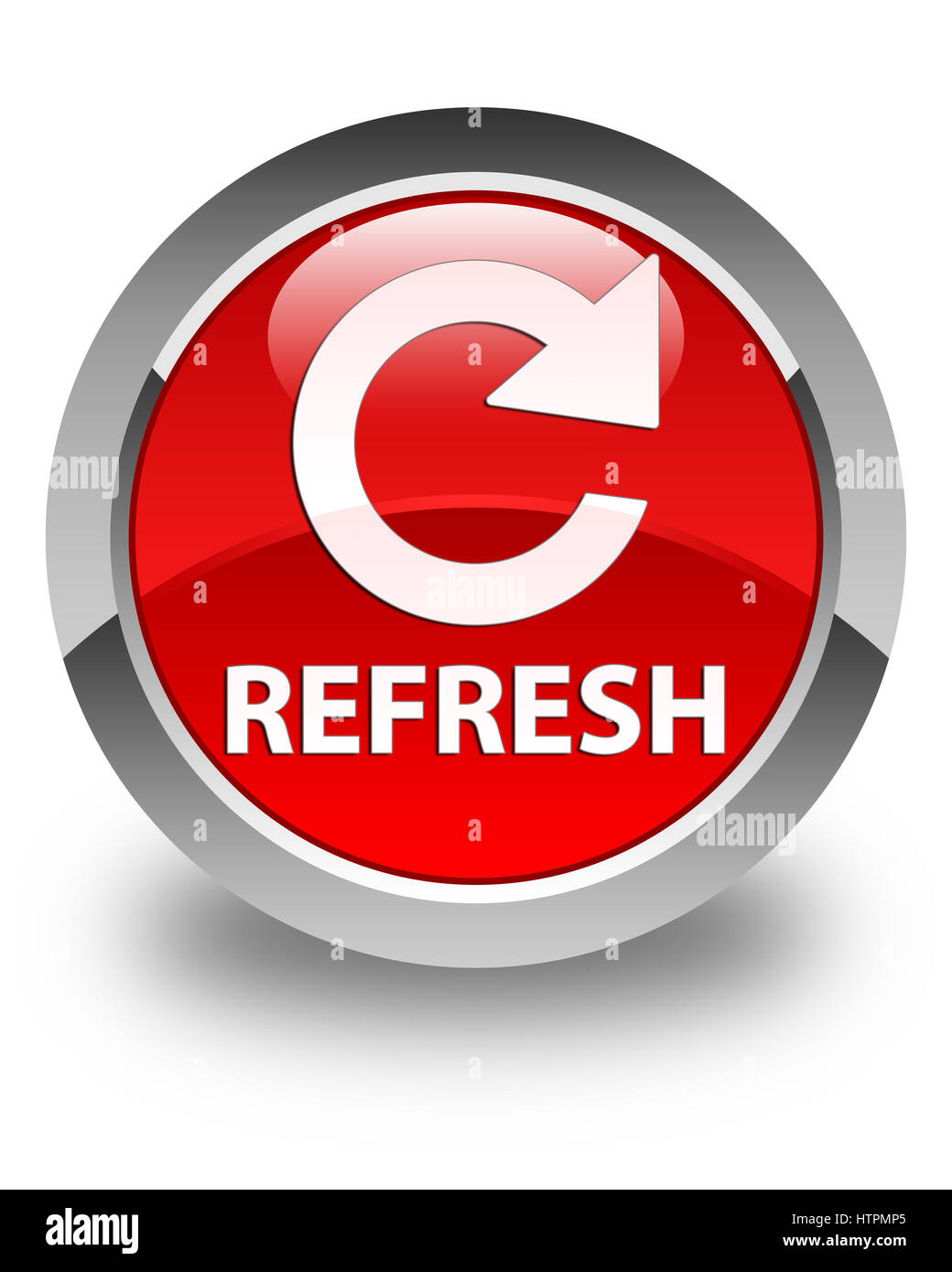 Refresh (rotate arrow icon) isolated on glossy red round button ...