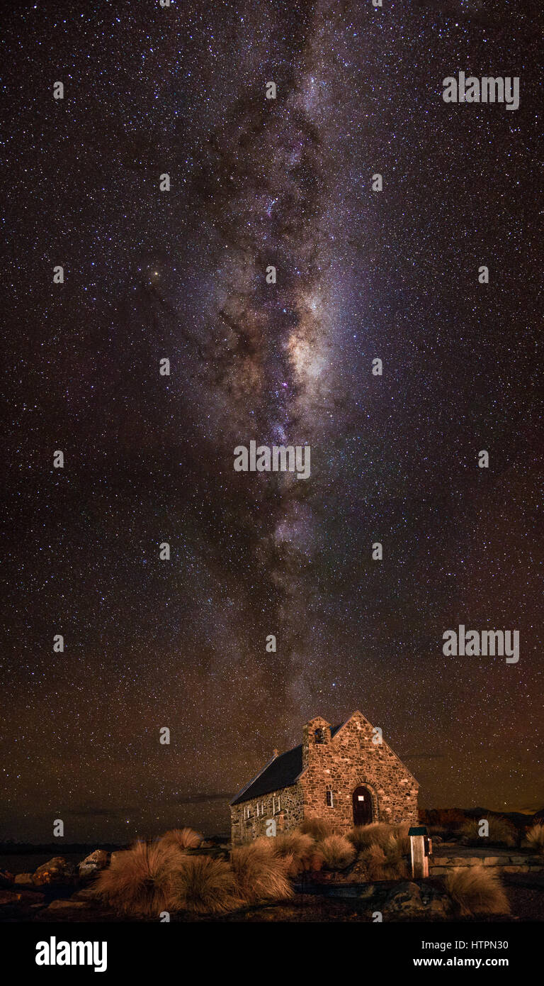 The milky way over the Church of The Good Shepard near Lake Tekapo in ...