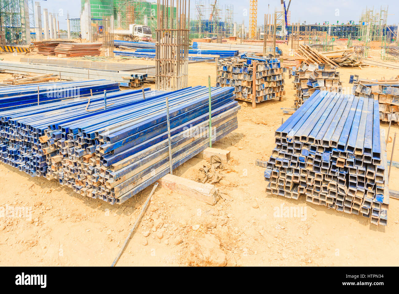Scaffolding used as the temporary structure to support platform, form work and structure at the construction site. Stock Photo
