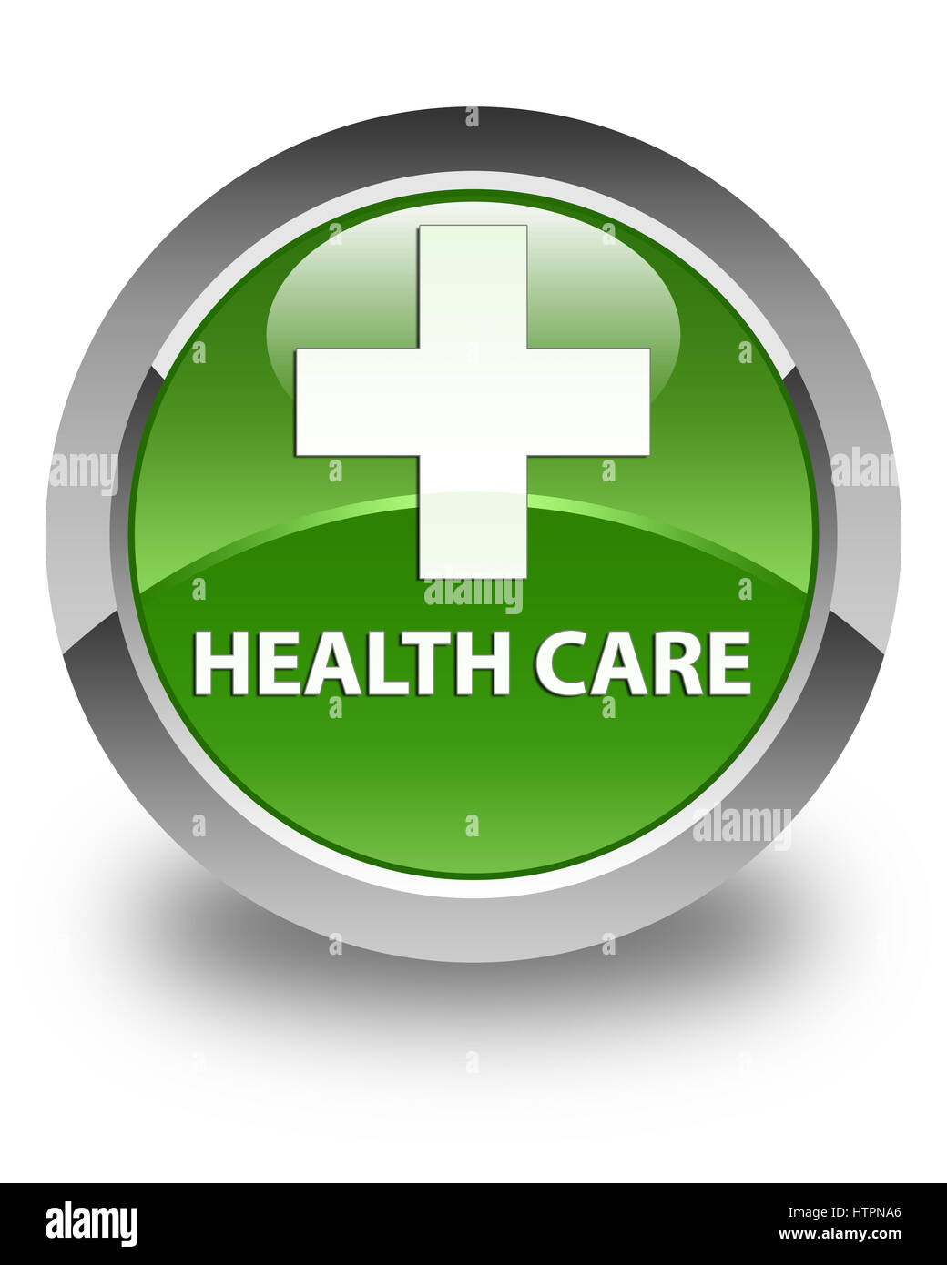 Health care (plus sign) isolated on glossy soft green round button ...