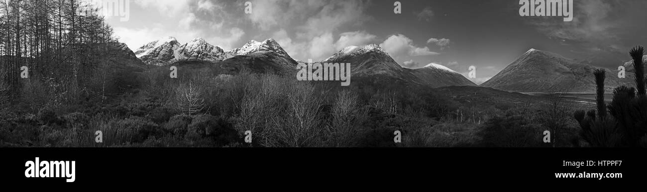 Panoramic Black and white highland mountain scene Stock Photo - Alamy