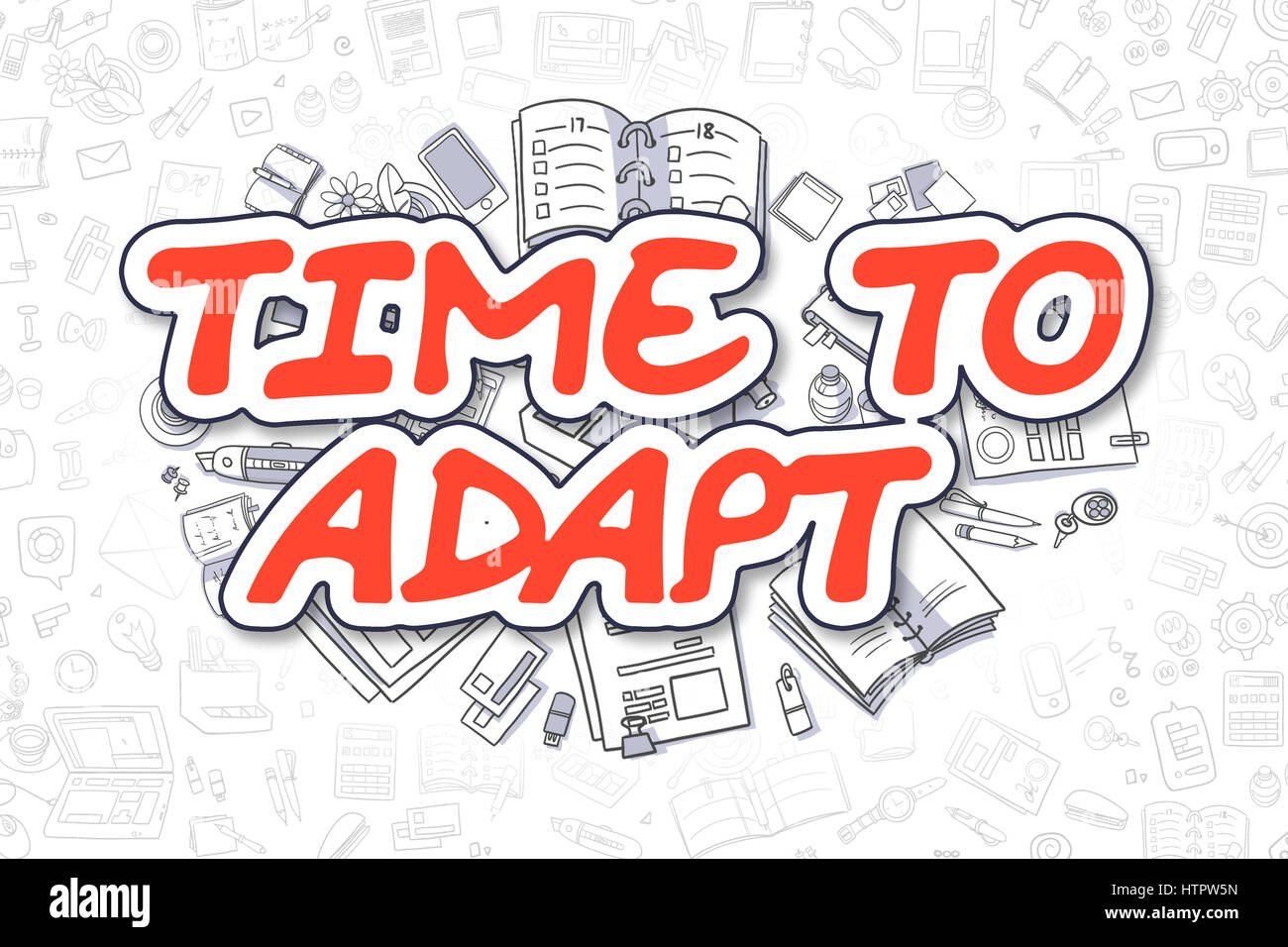Time To Adapt - Doodle Red Text. Business Concept. Stock Photo