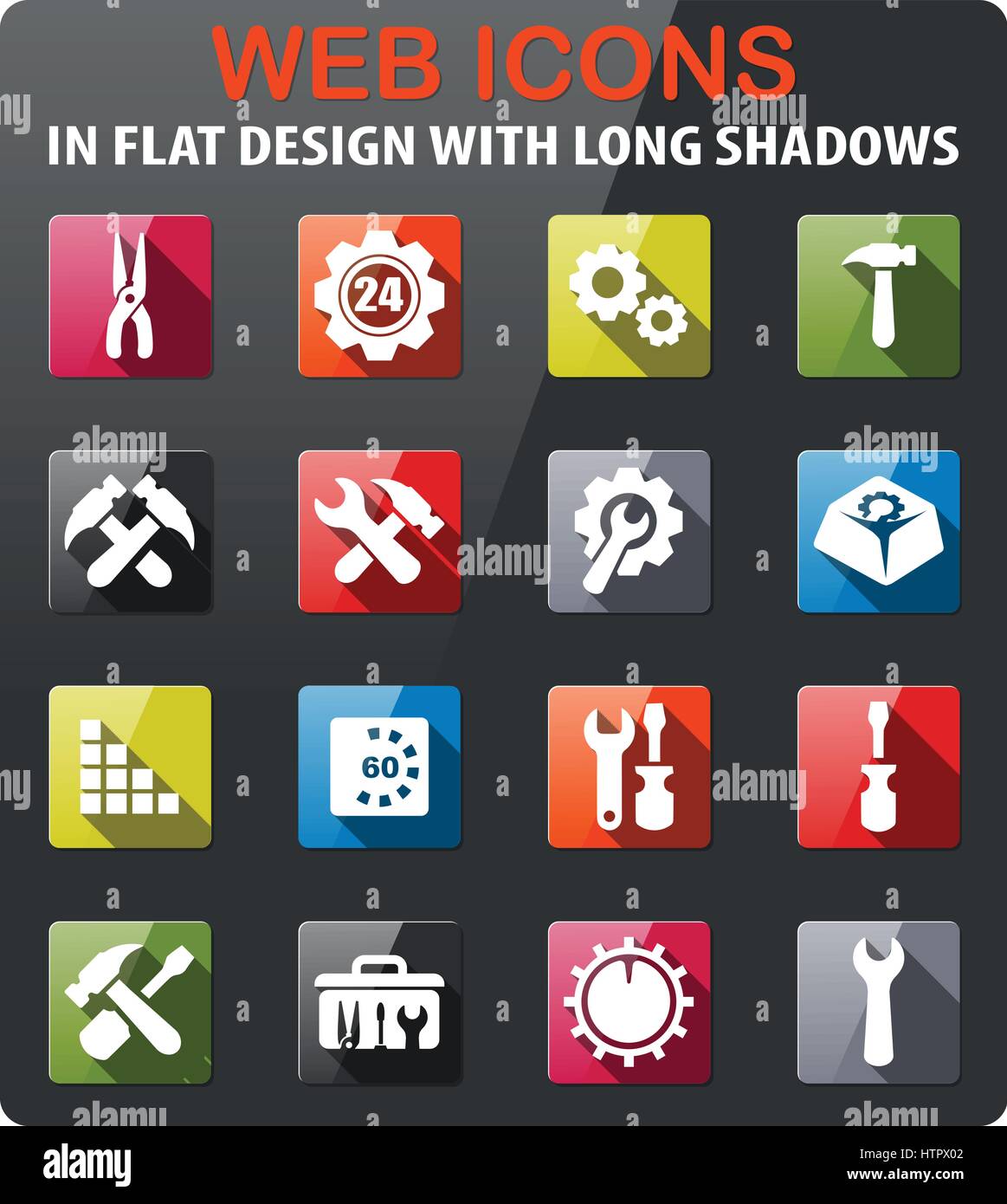 settings icons set in flat design with long shadow Stock Vector Image ...