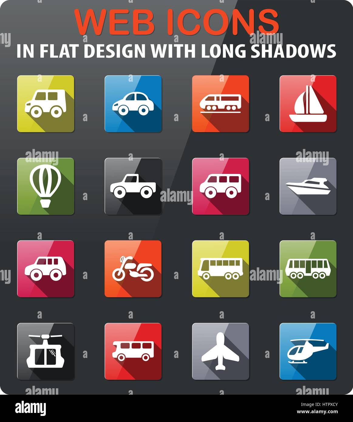 transport icons set in flat design with long shadow Stock Vector Image ...