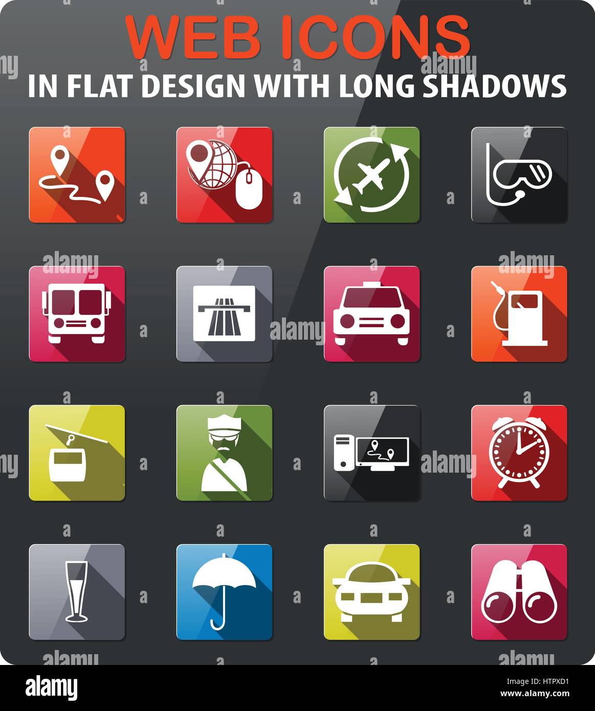 travel icons set in flat design with long shadow Stock Vector Image ...