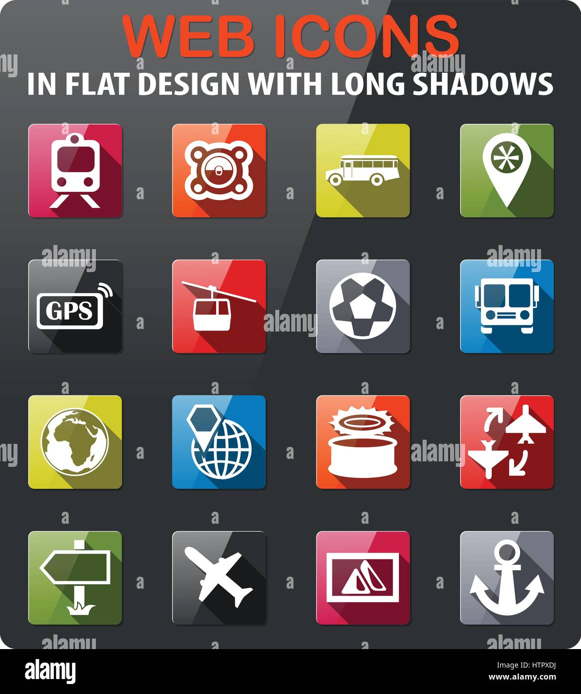 travel icons set in flat design with long shadow Stock Vector Image ...