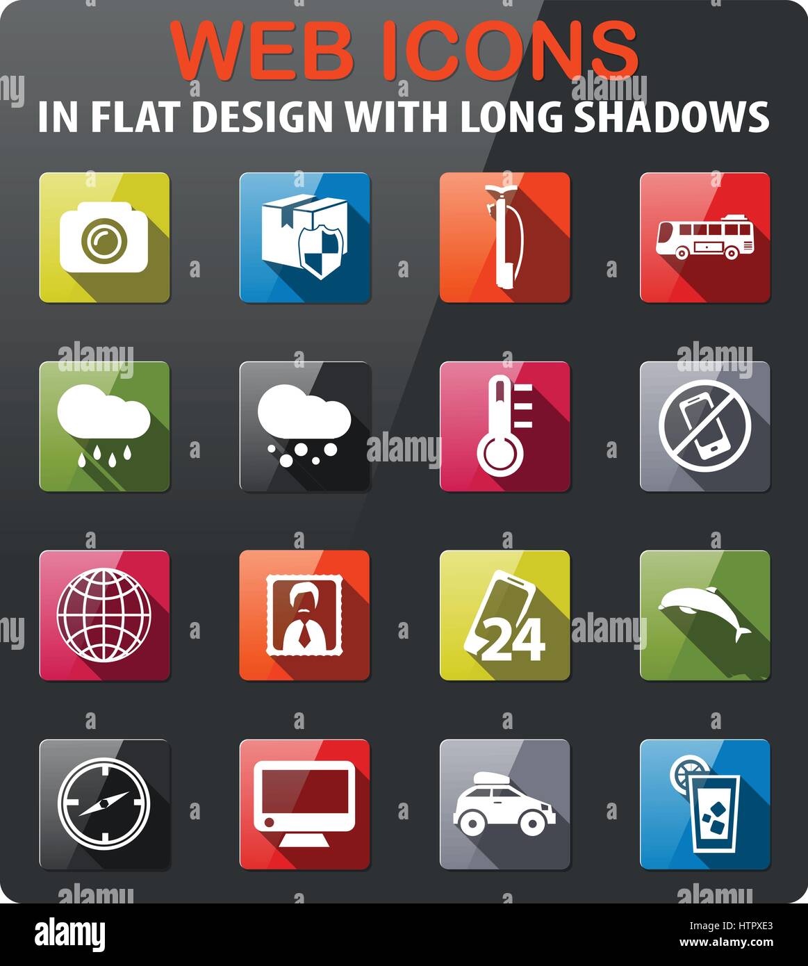 travel icons set in flat design with long shadow Stock Vector Image ...