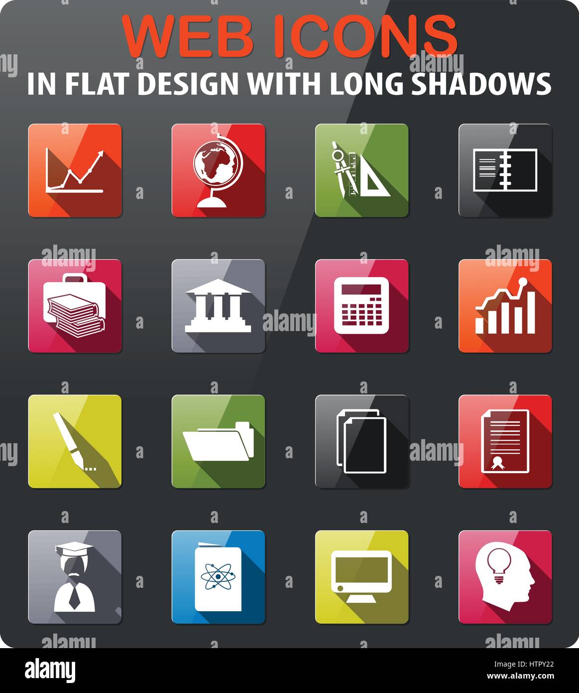 university icons set in flat design with long shadow Stock Vector Image ...