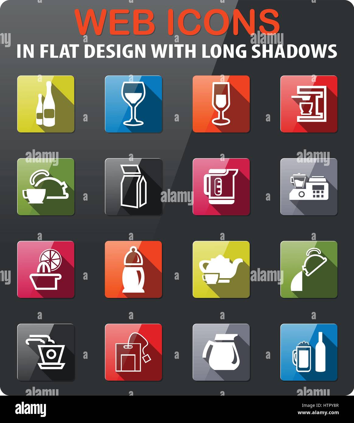 utensils for beverage icons set in flat design with long shadows Stock ...