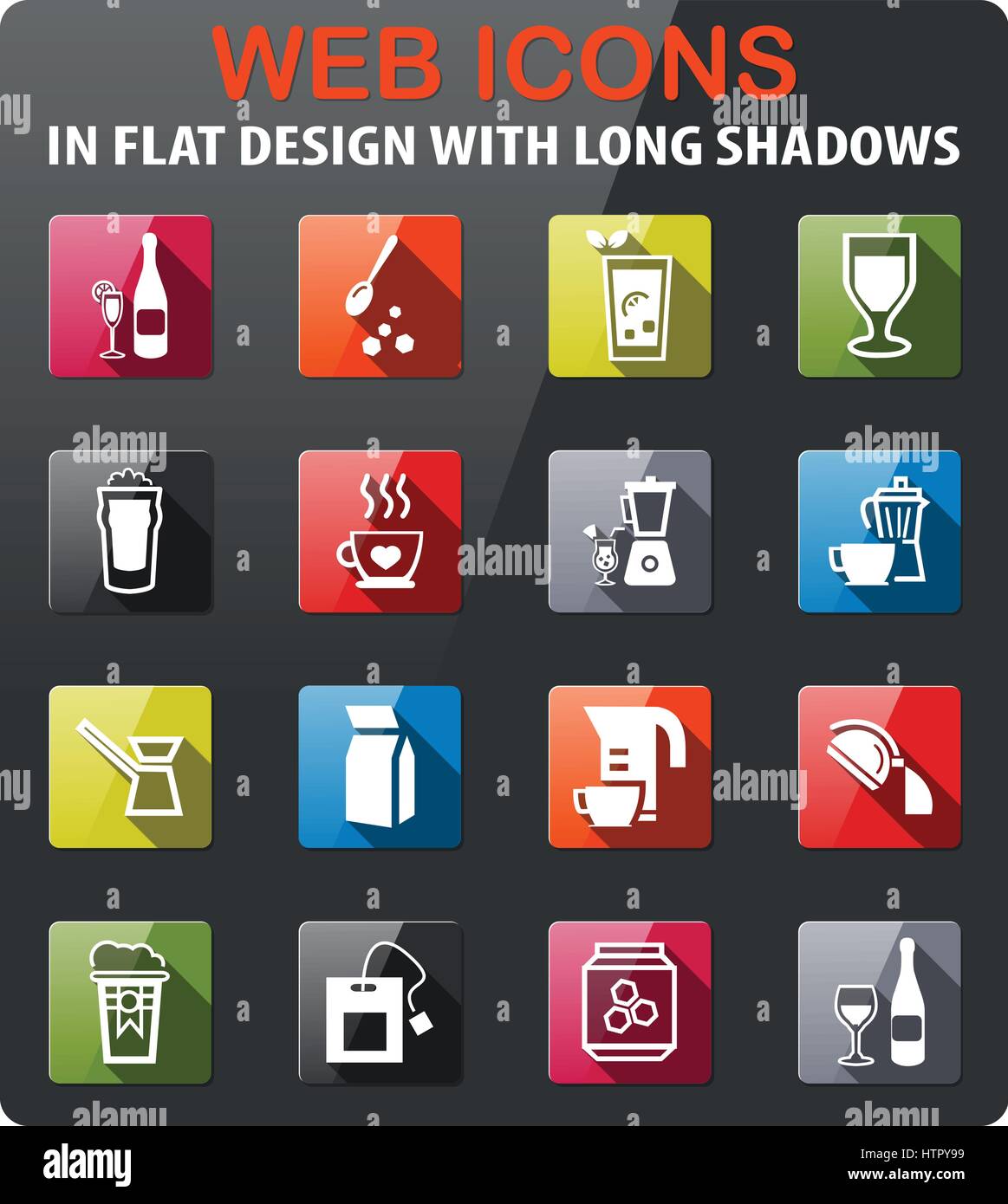 utensils for beverage icons set in flat design with long shadows Stock ...