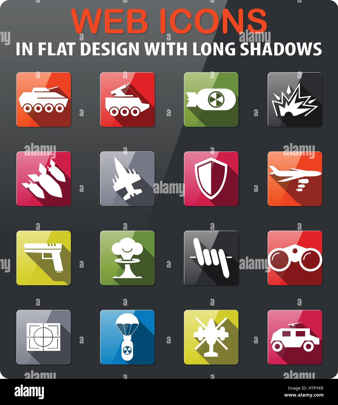 war symbols icons set in flat design with long shadow Stock Vector ...