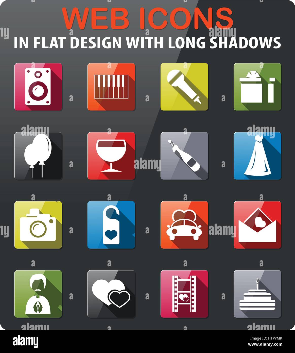 wedding icons set in flat design with long shadow Stock Vector Image ...