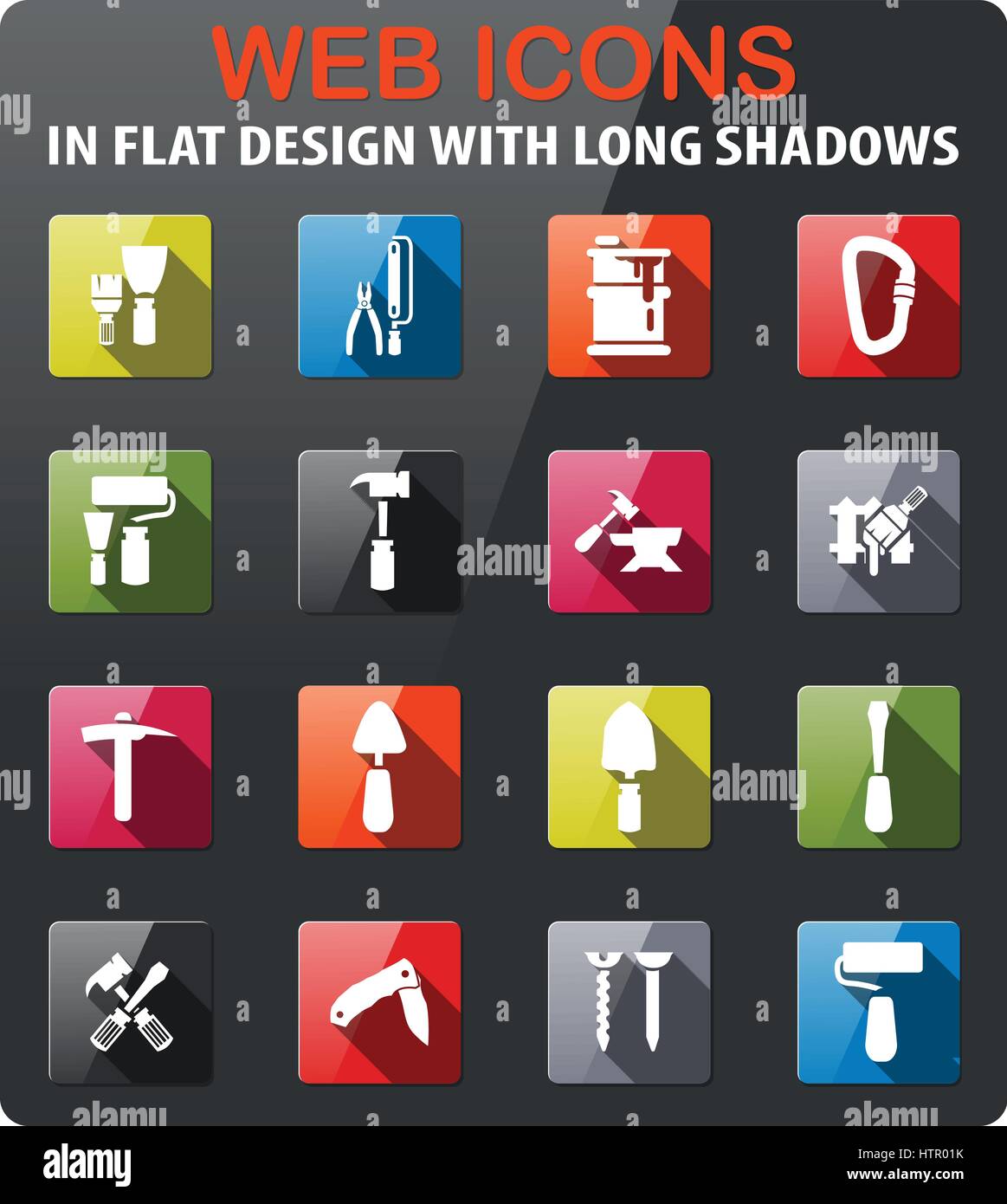 work tools icons set in flat design with long shadow Stock Vector Image ...