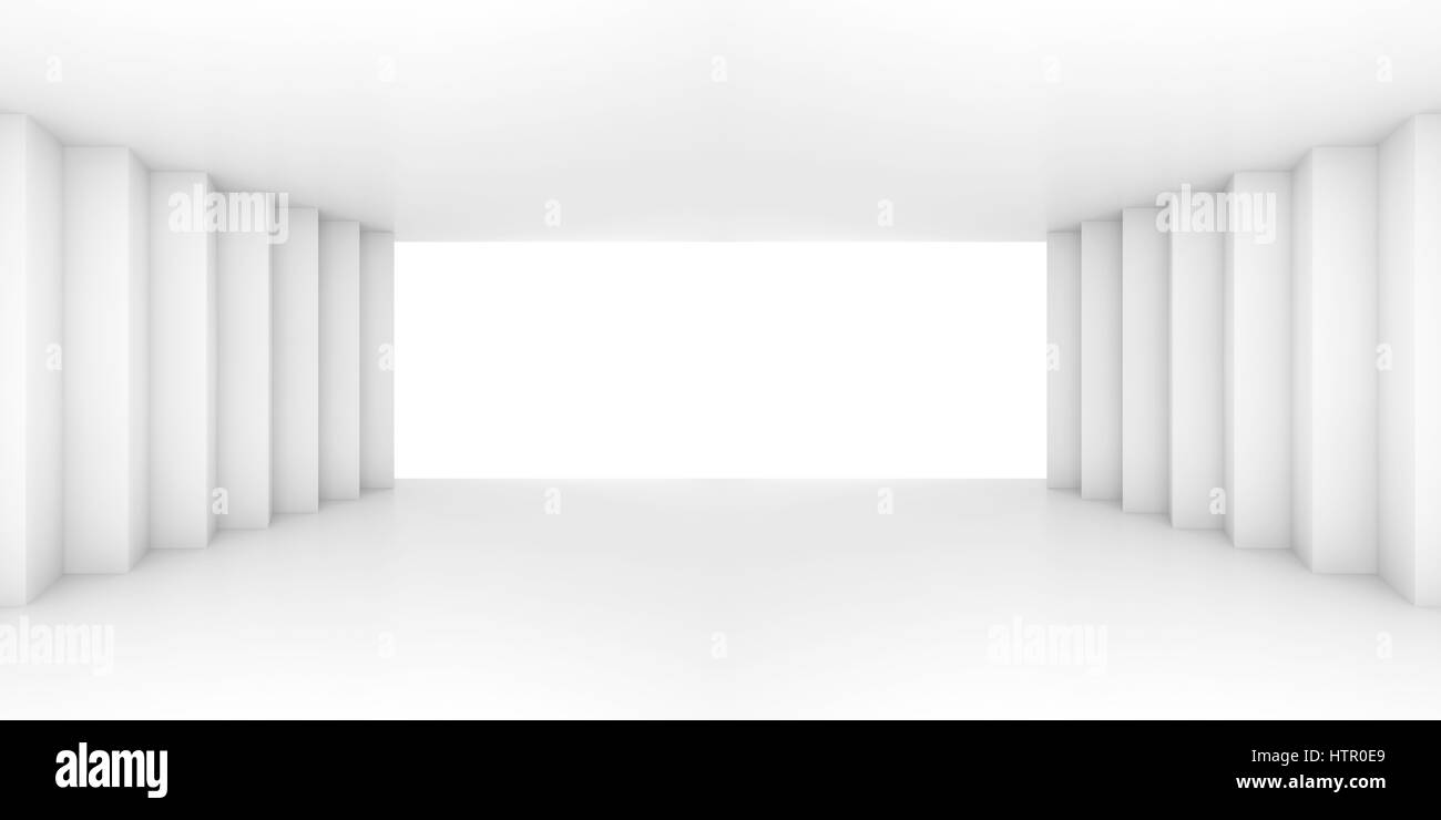 Abstract white wide corridor perspective with columns, empty interior background, 3d illustration Stock Photo