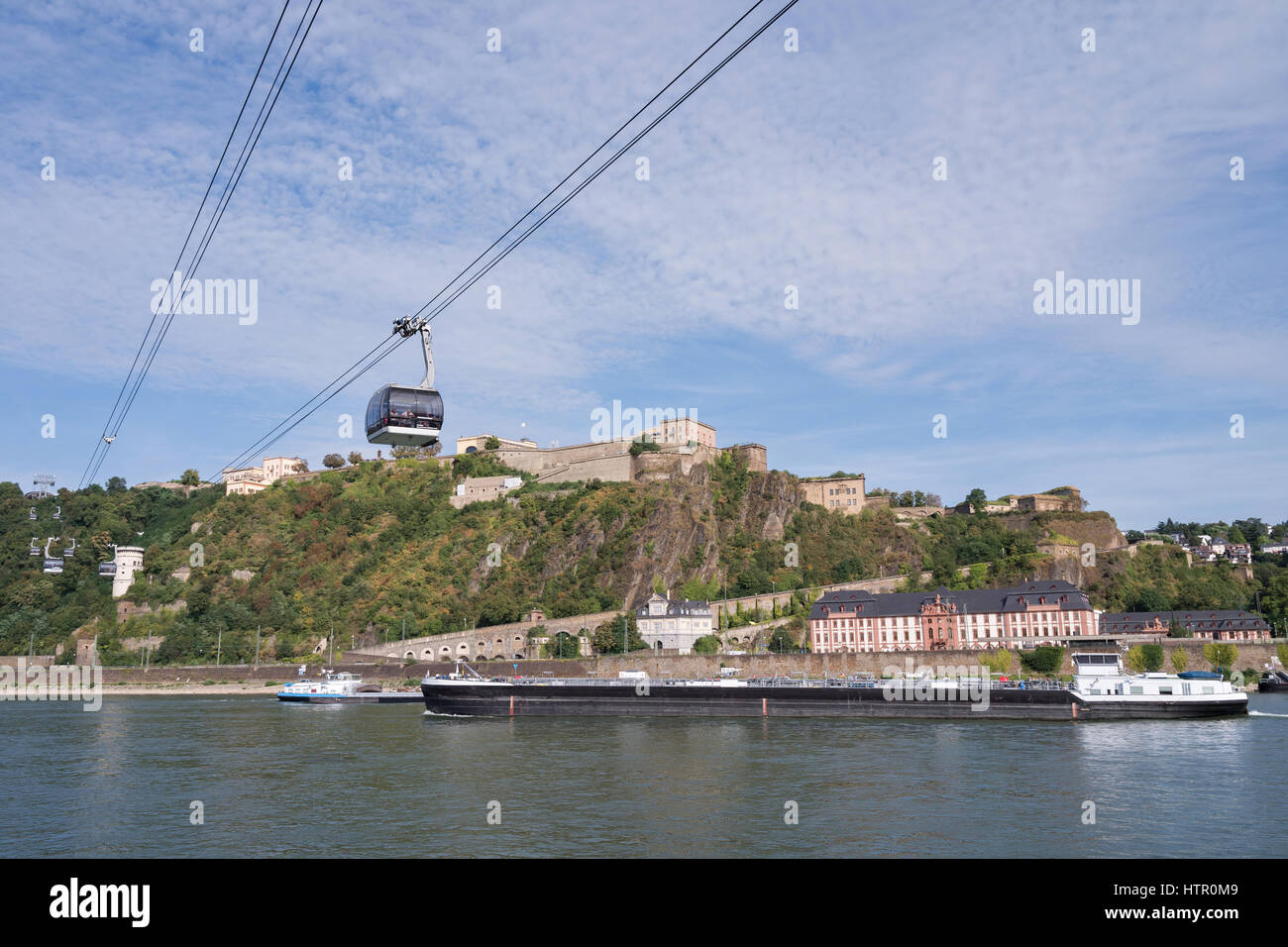 Rhine cable car in Koblenz/ Germany with Fortress Ehrenbreitstein in