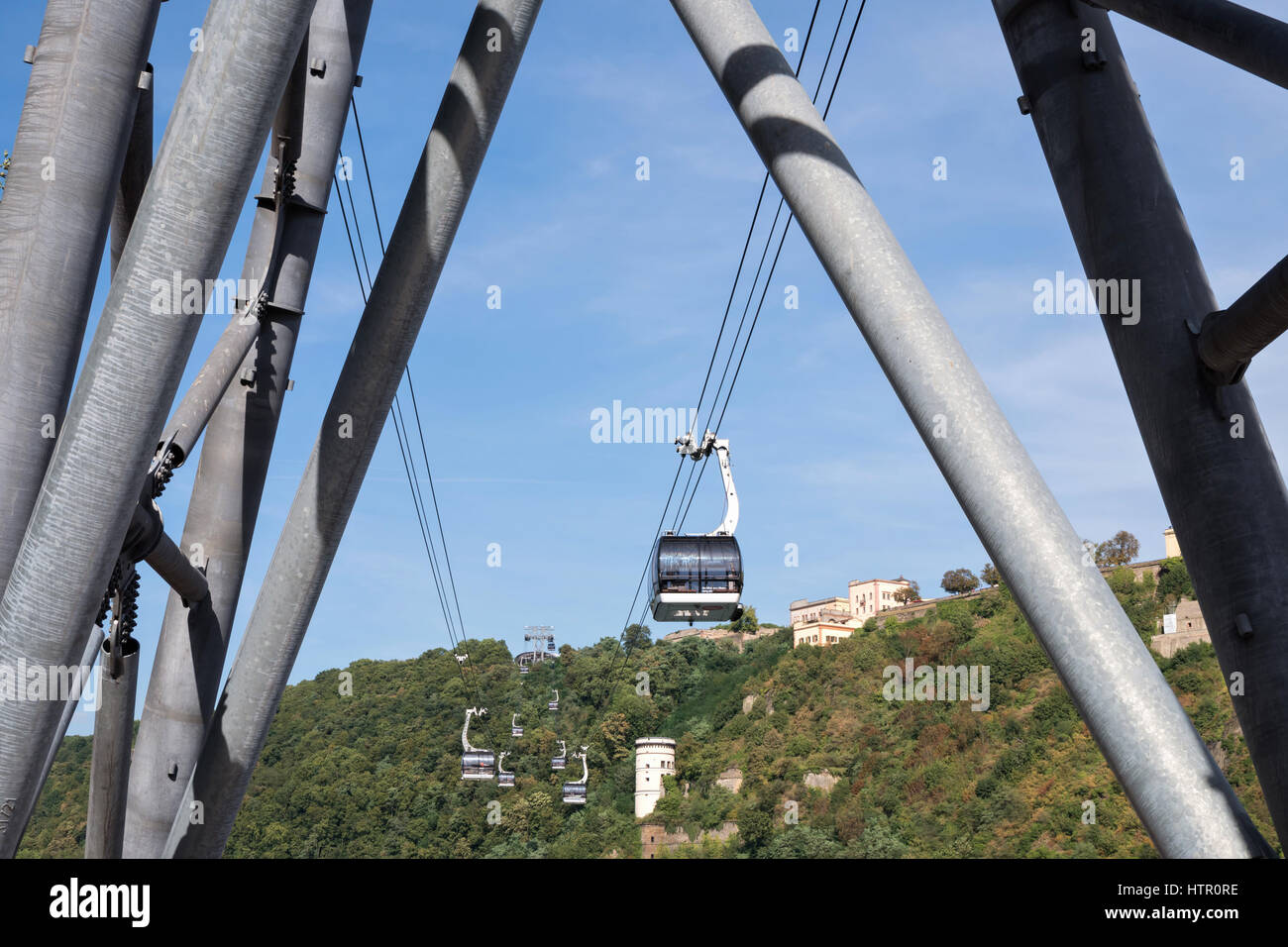 Rhine cable car in Koblenz/ Germany with Fortress Ehrenbreitstein in