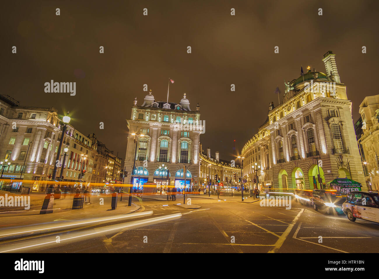 Urban view of london Picadilly Circus at night. long exposure hdr street photography in London, United Kingdom. Stock Photo