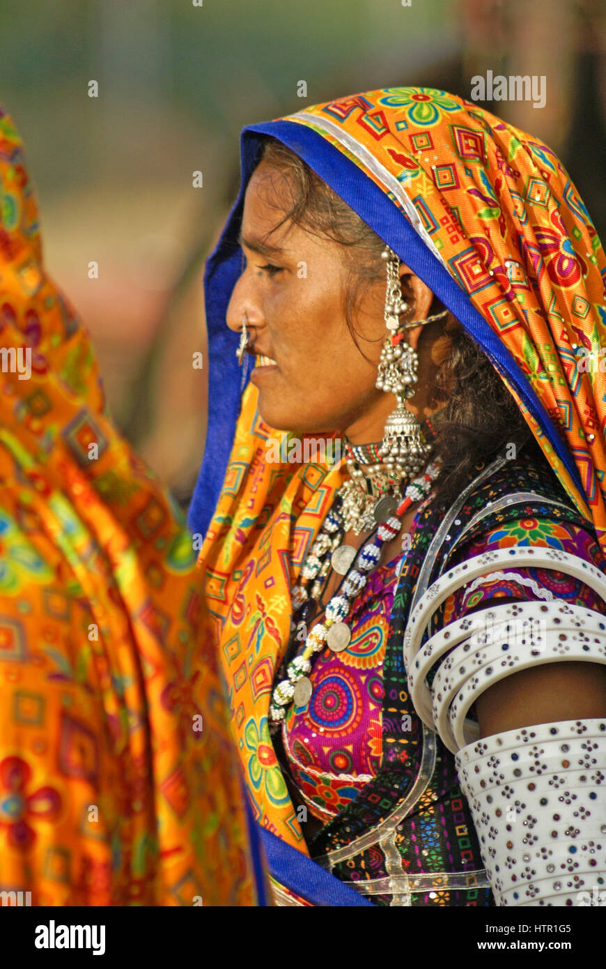 Beautifully dressed Rabari woman in a village near Dasada, Gujarat, India Stock Photo