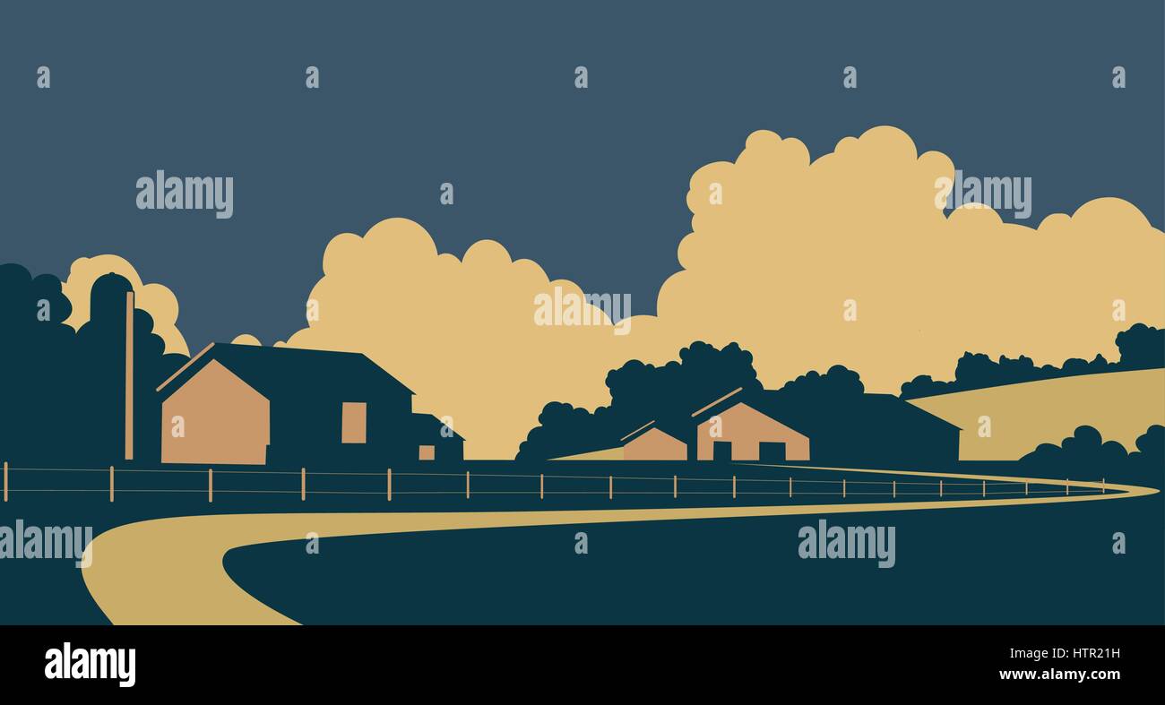 Vector Rural Hills Homestead buildings Stock Vector Images - Alamy