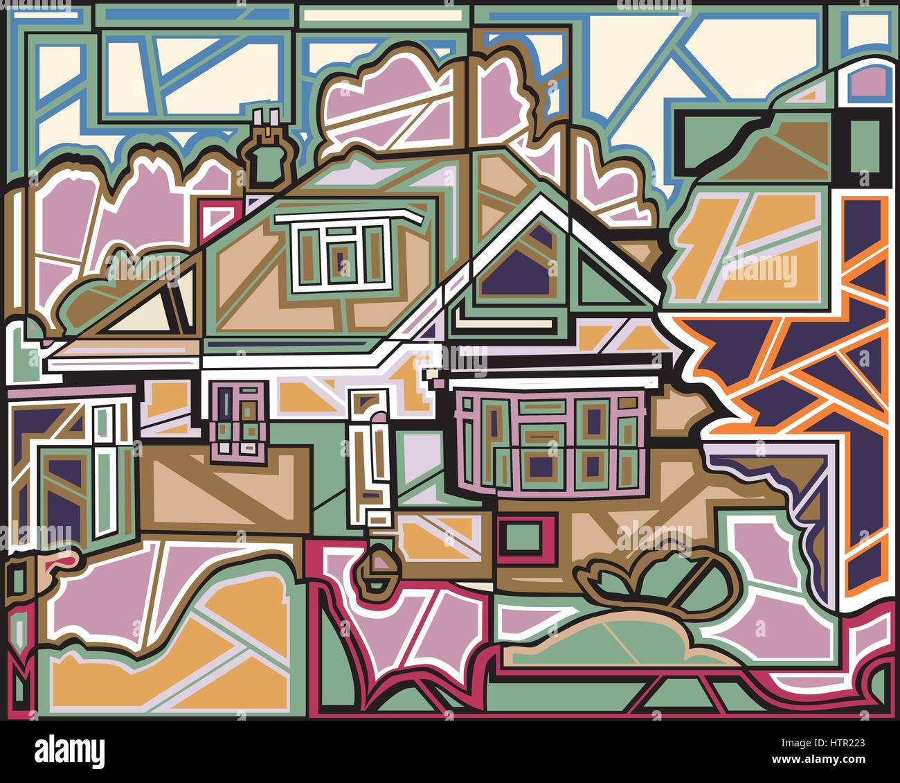 Editable vector mosaic illustration of a generic house Stock Vector