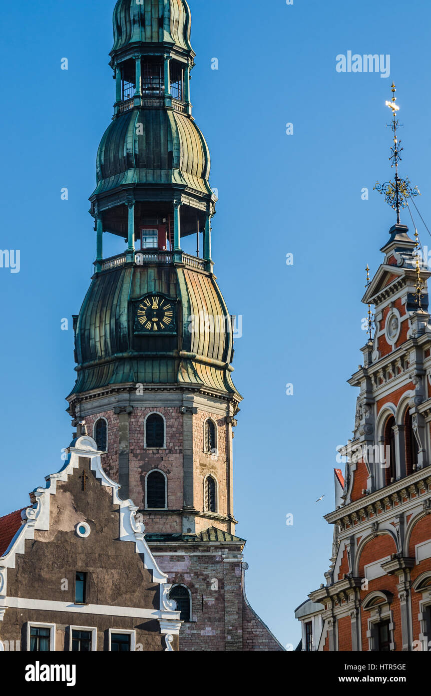 View of the steeple of St. Peter's Church in Riga Stock Photo - Alamy