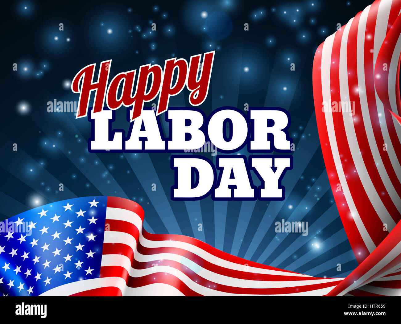 A Happy Labor Day design with an American flag banner border Stock Photo