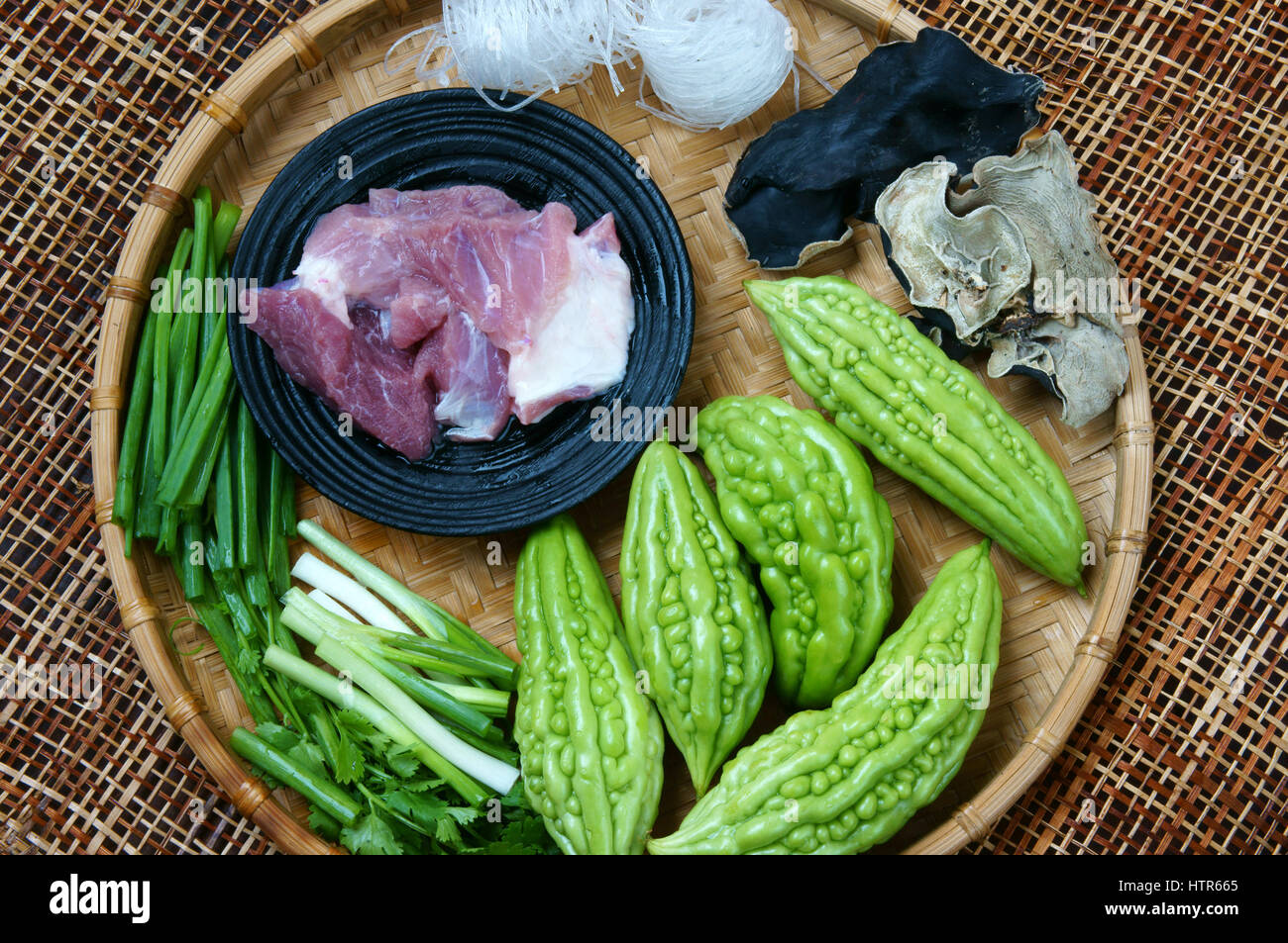 Vietnamese food, soup of bitter melon stuffed with ground meat, a