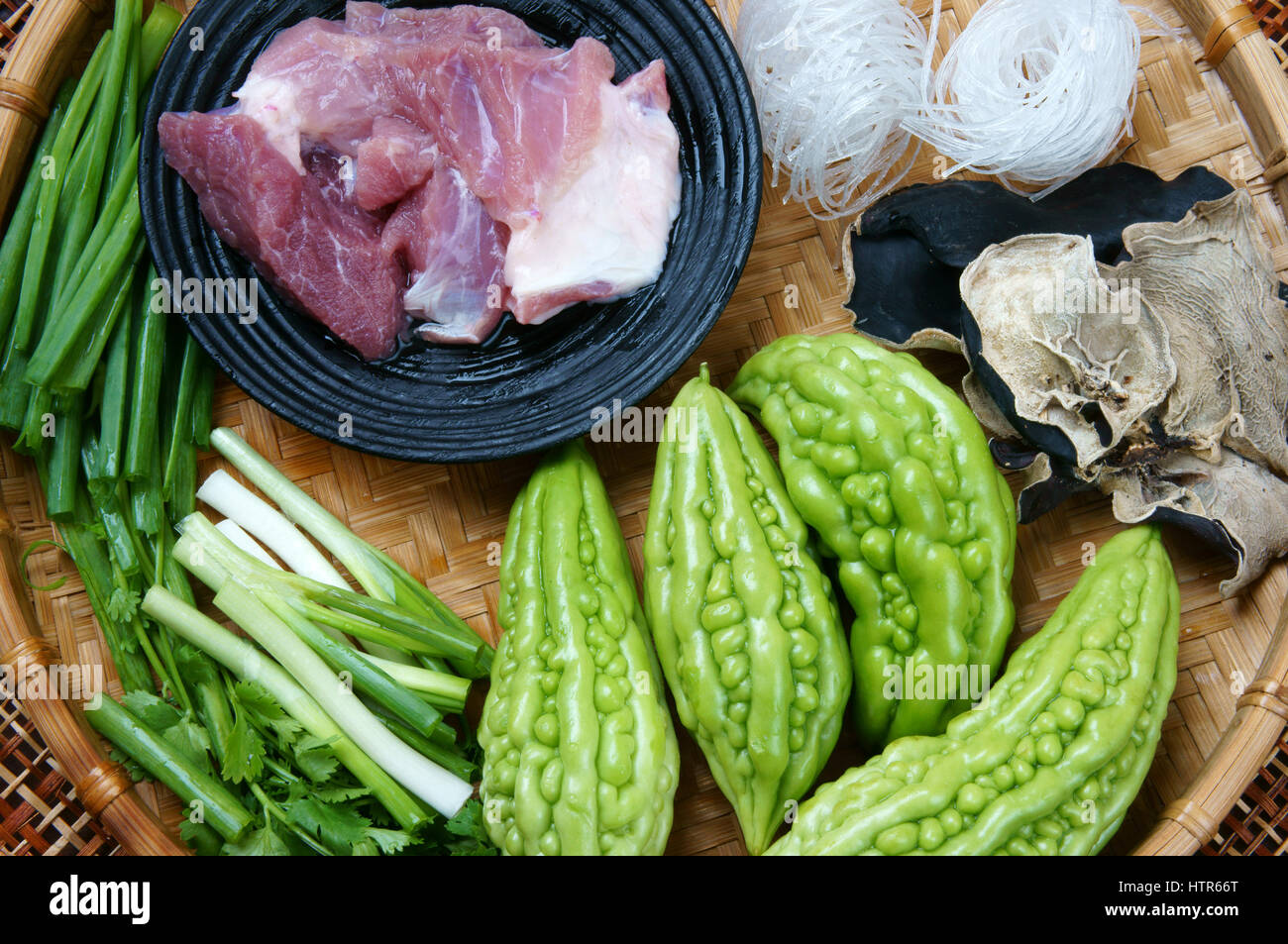 Vietnamese food, soup of bitter melon stuffed with ground meat, a
