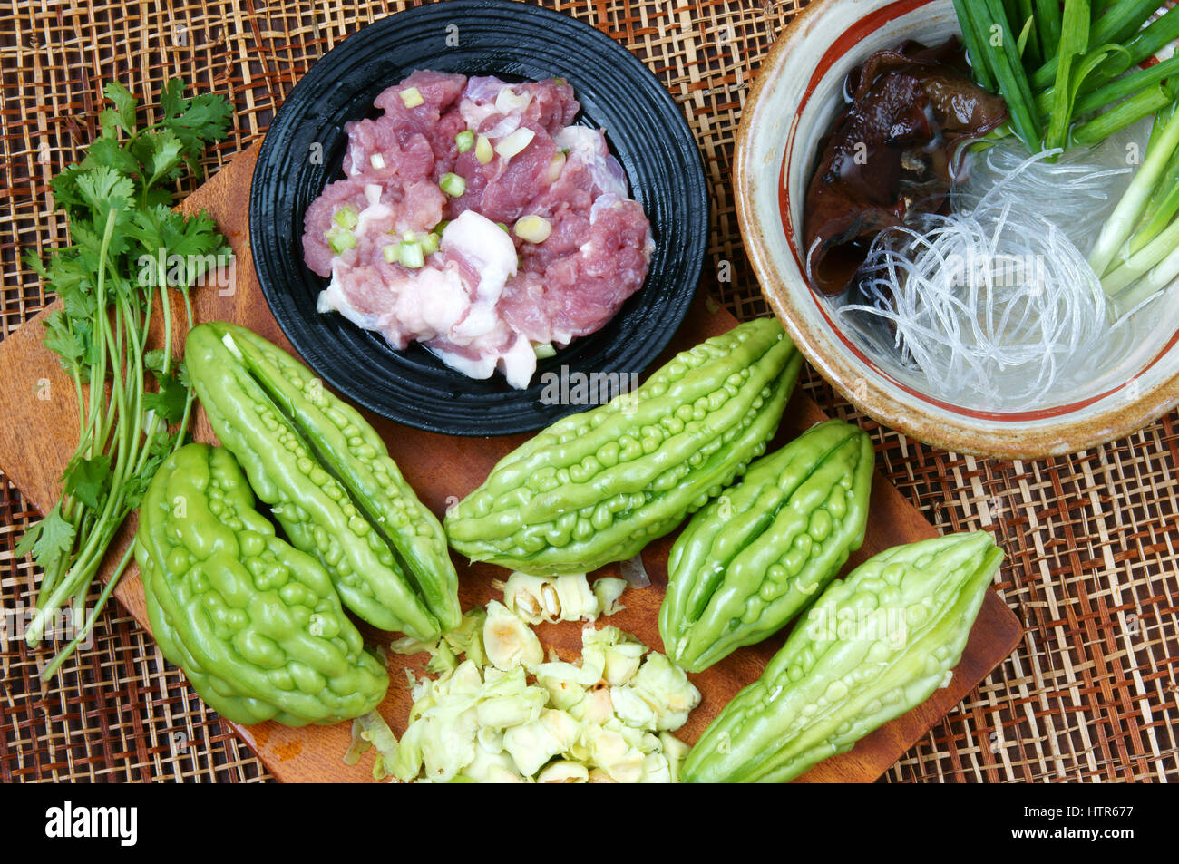 Vietnamese food, soup of bitter melon stuffed with ground meat, a
