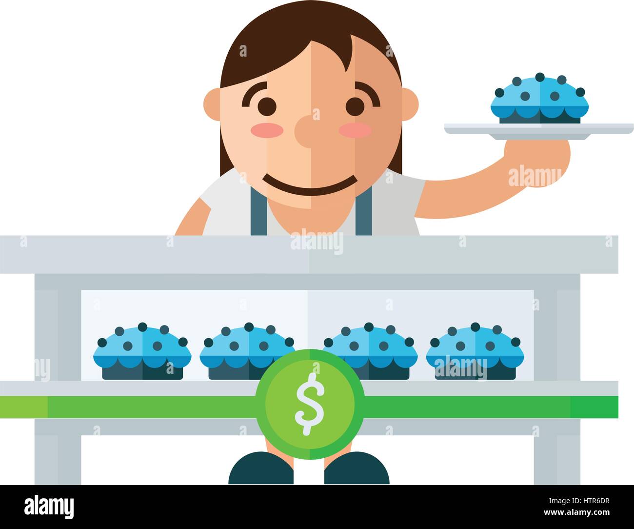 woman and pie icon blue, green color Stock Vector