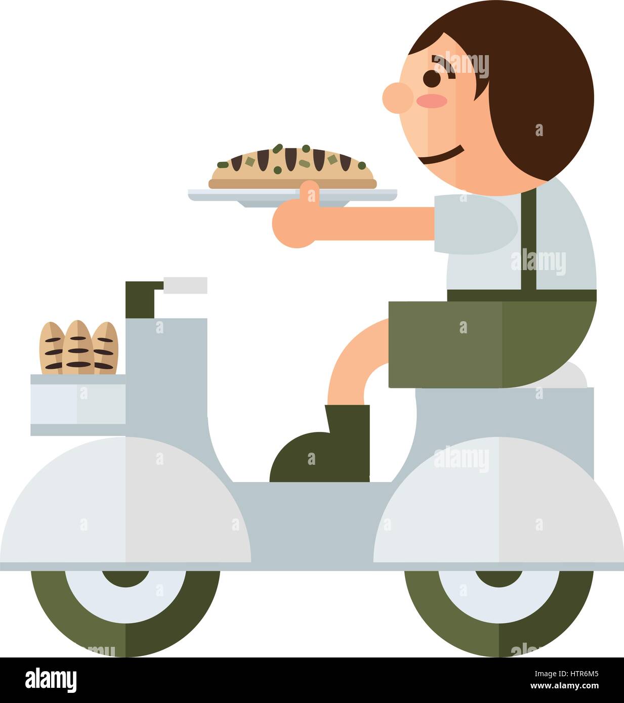 man Delivery french bread cartoon green, brown color Stock Vector Image