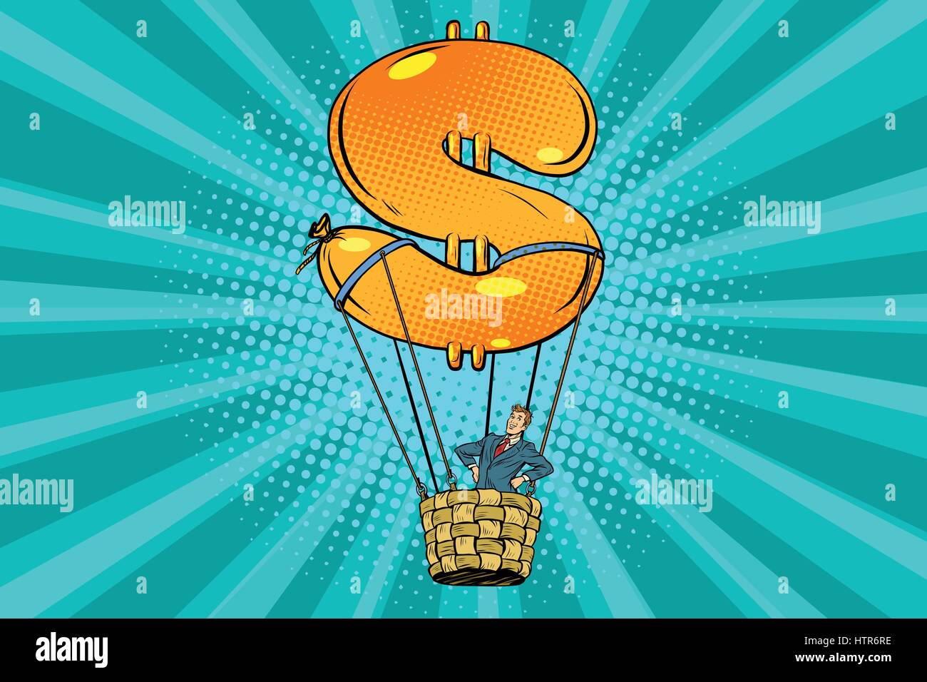 businessman in a hot air balloon dollar Stock Vector