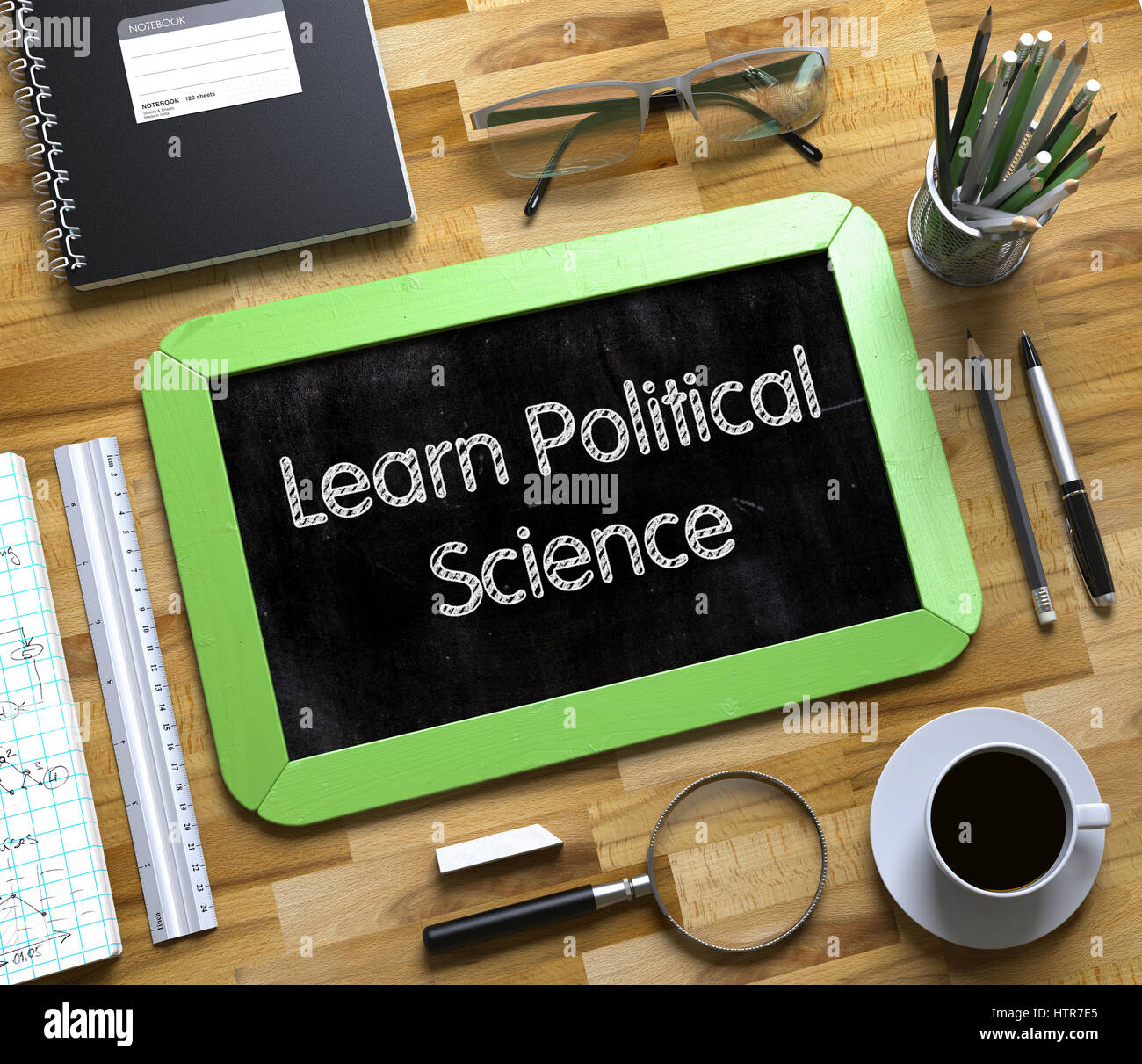 Small Chalkboard with Learn Political Science. 3D. Stock Photo