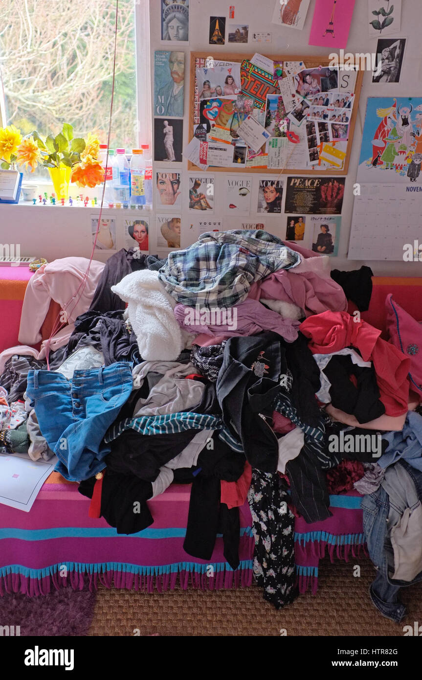 An untidy teenage girls bedroom. Stock Photo