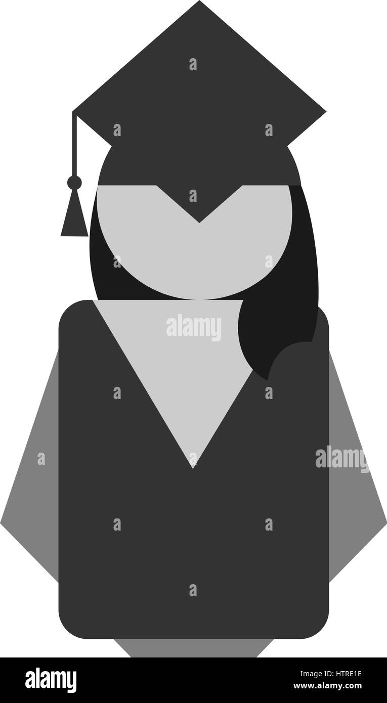Student icon or symbol.Female College Student or Professor.  Graduate with gown and cap.Concept of graduation and completing a college education. Stock Vector