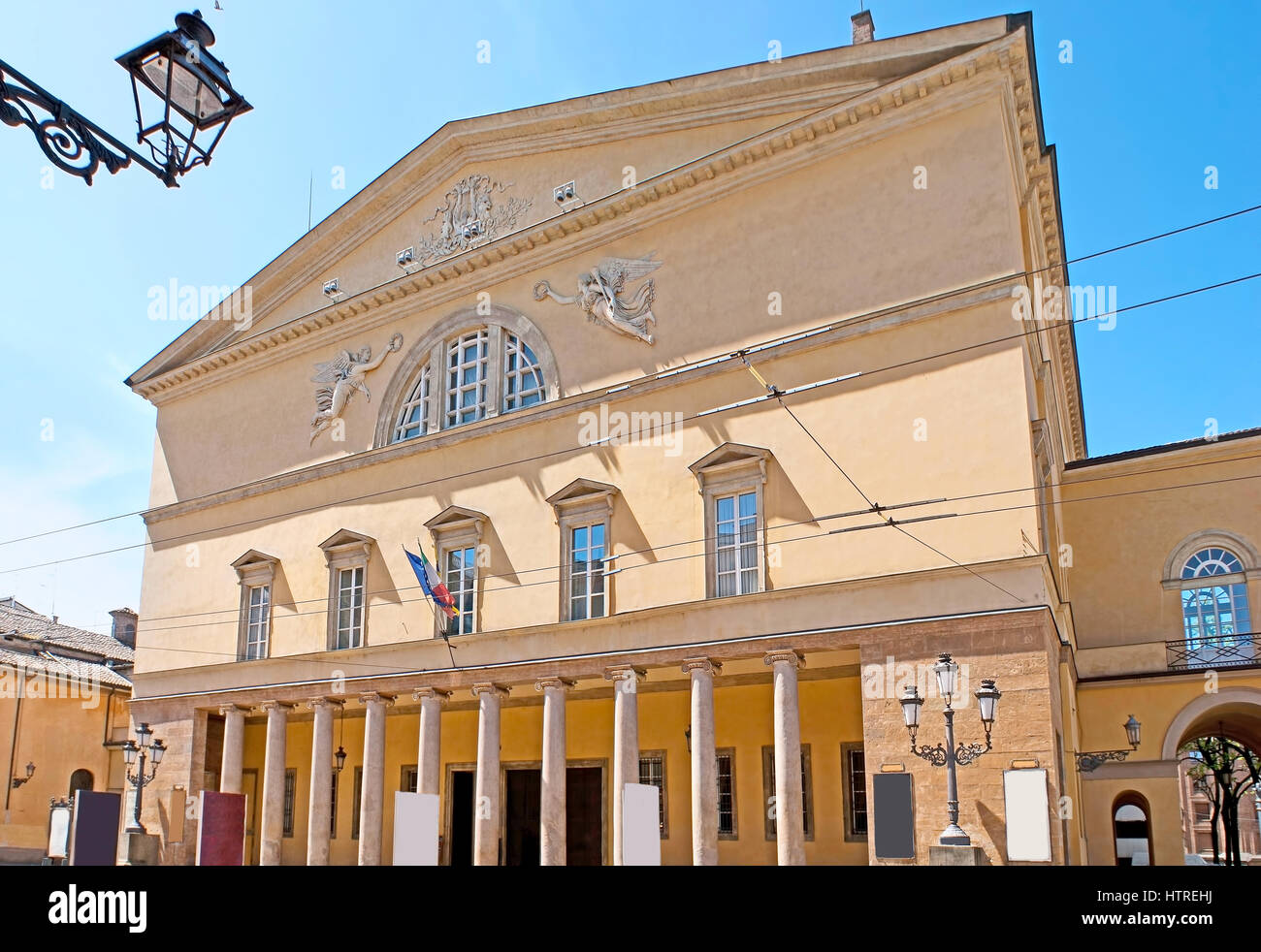 The facade of Parma Opera House, named Teatro Regio or New Ducal