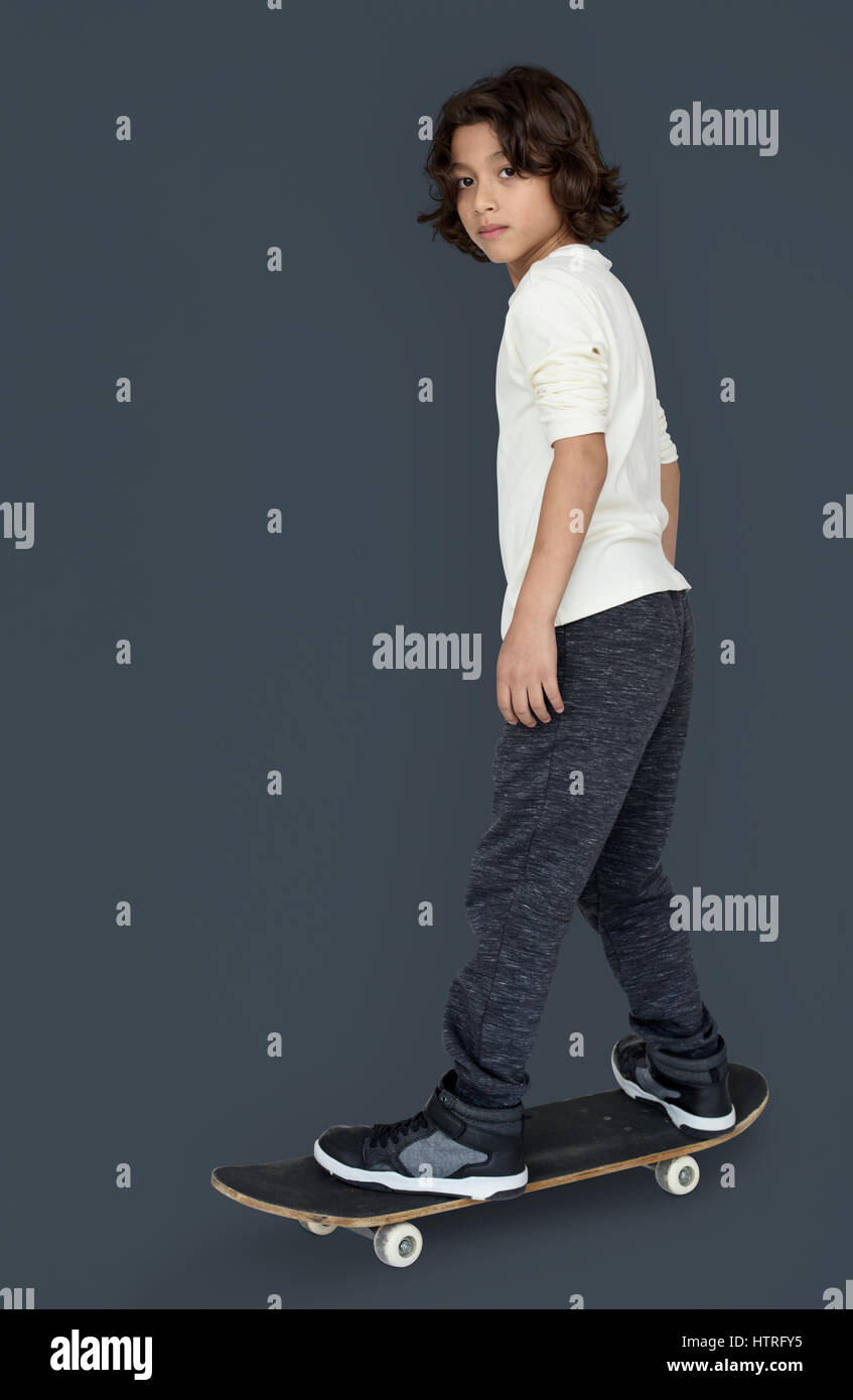 Caucasian Little Boy Adorable Skateboarding Stock Photo - Alamy