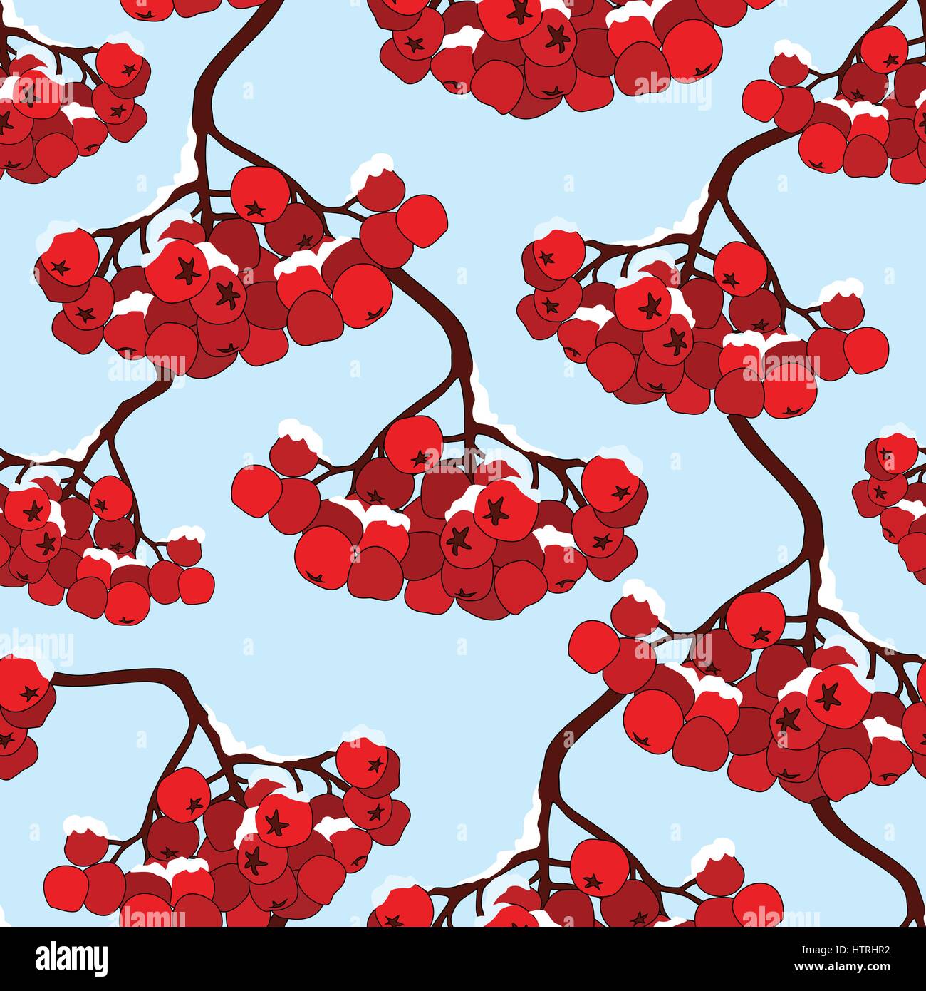 Floral seamless pattern. Winter holiday background, rowan berry branch Stock Vector