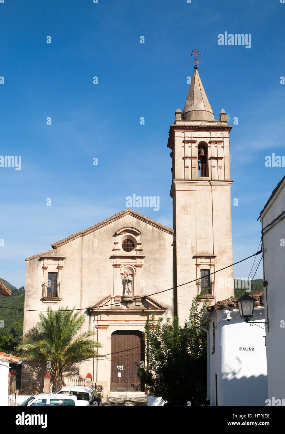 Iglesia de San Juan Bautista, church in Linares de la Sierra, Sierra de Aracena, Huelva province, Spain Stock Photo