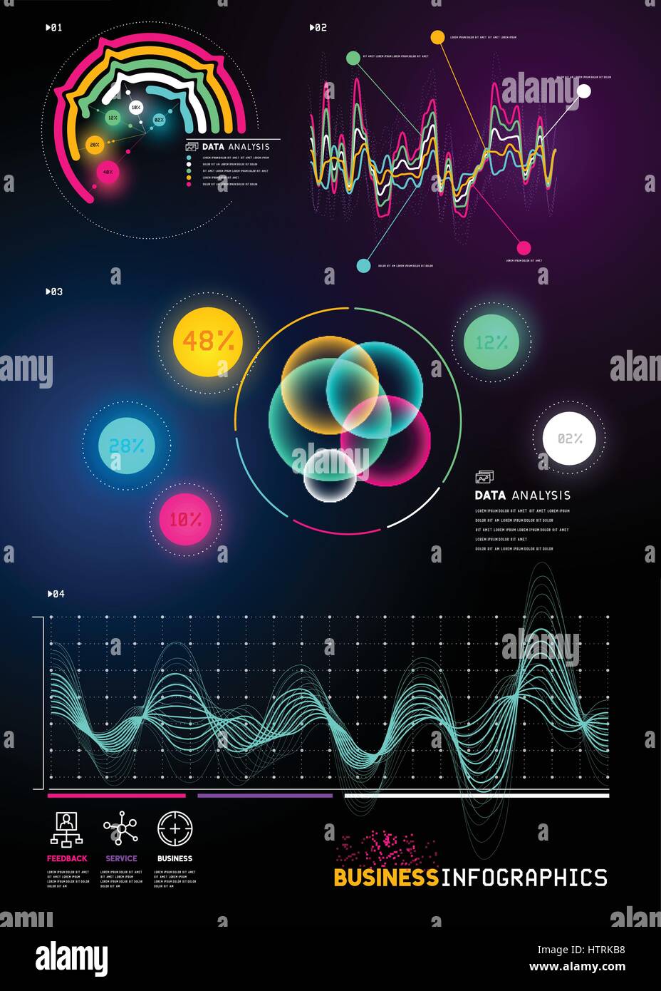 A set of detailed business infographic statistic charts and reports. Vector illustration. Stock Vector