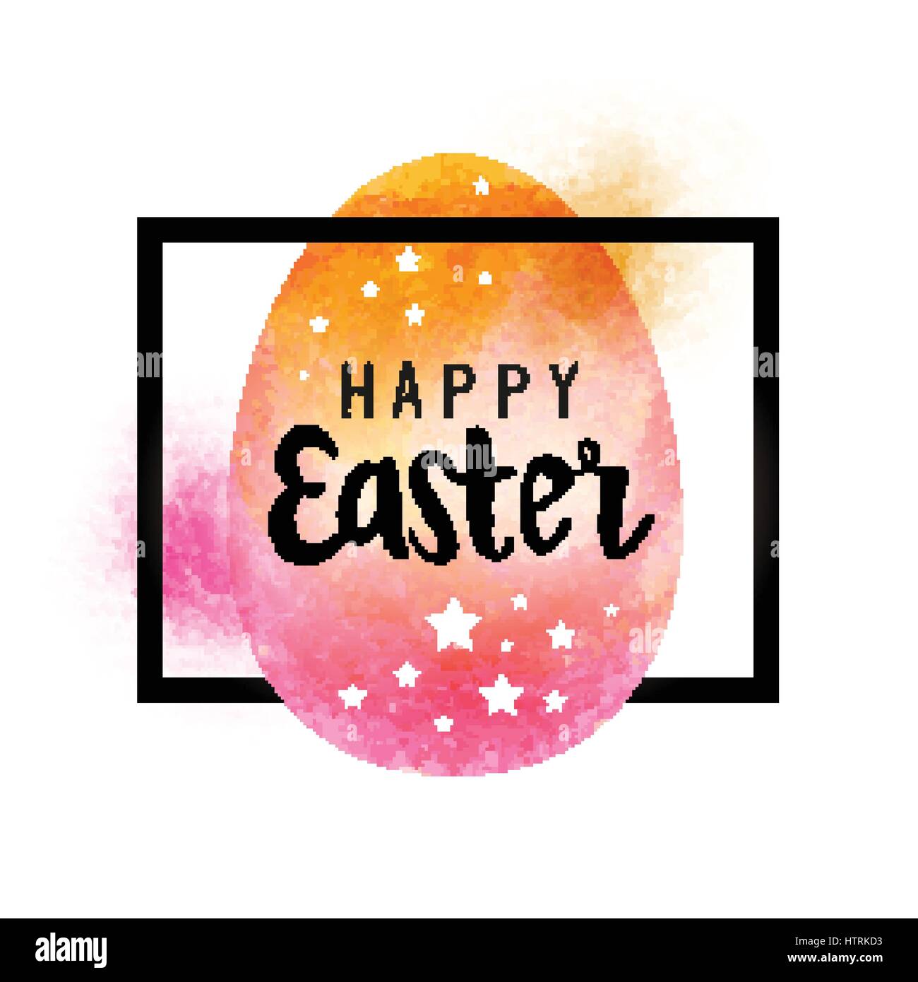 A happy easter design frame with a watercolour decorated egg and bold black border. vector illustration Stock Vector