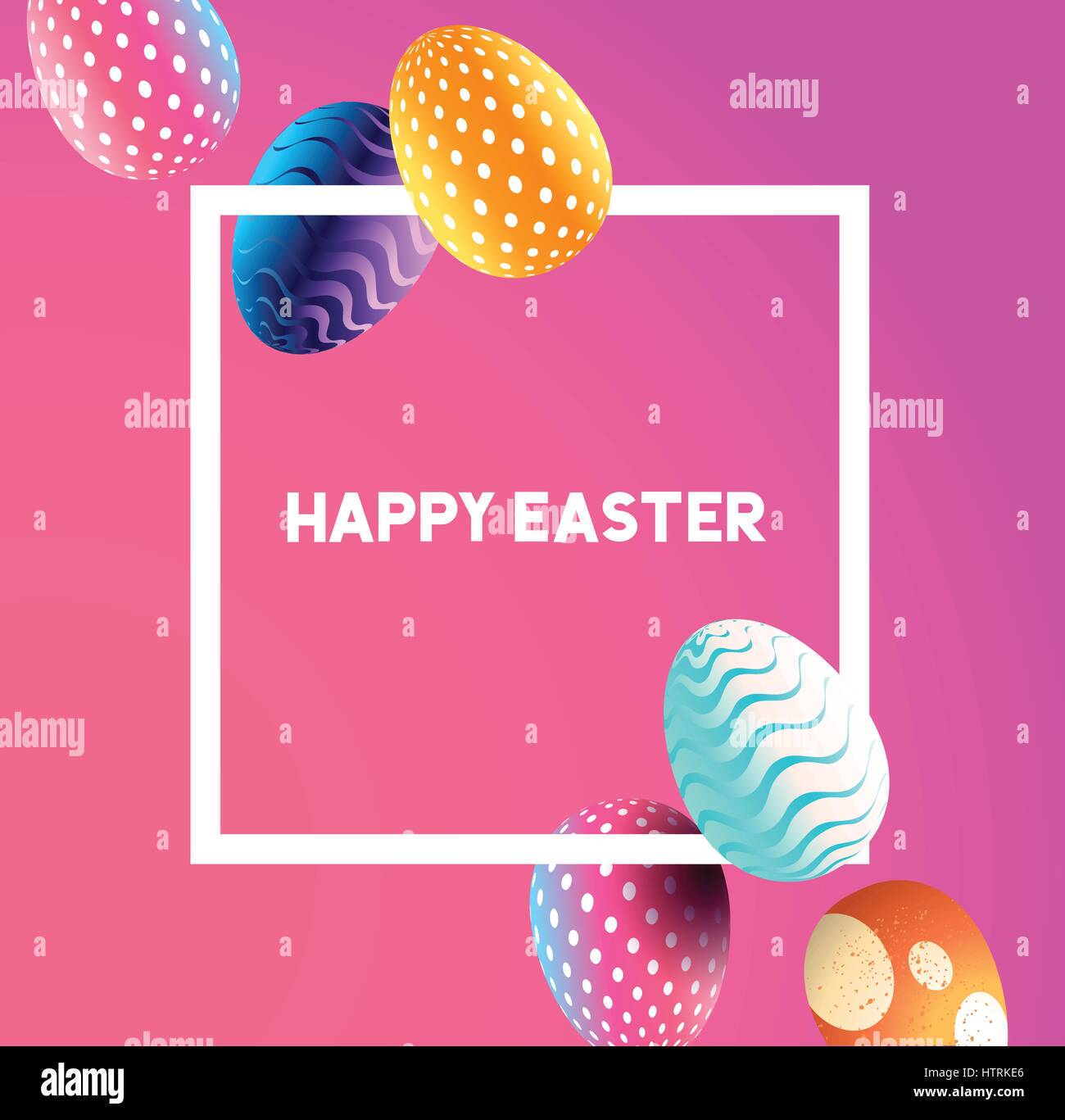 An easter border design with falling decorated easter eggs. Vector illustration Stock Vector