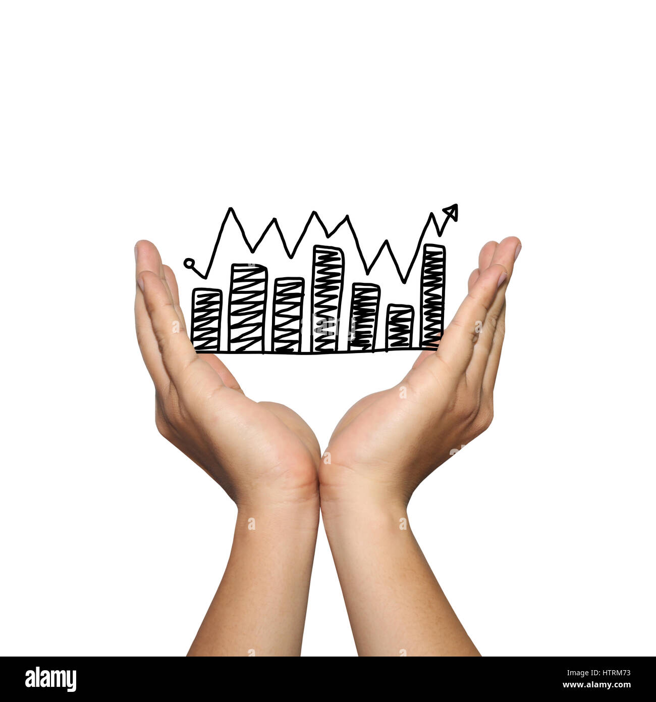 Symbol of business bar graph growing trend on man hand in concept of ...