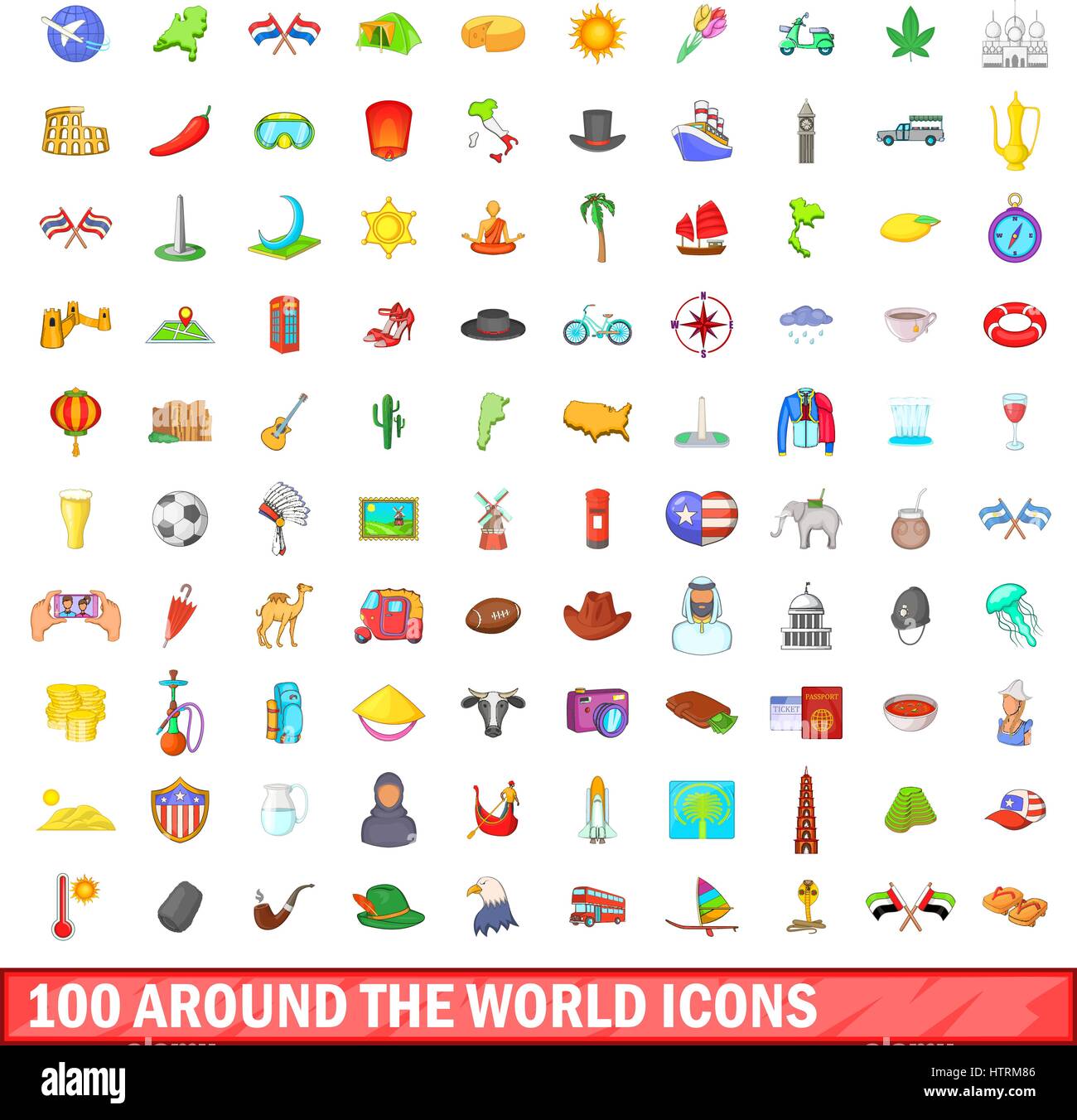 100 around the world icons set, cartoon style Stock Vector Image & Art ...