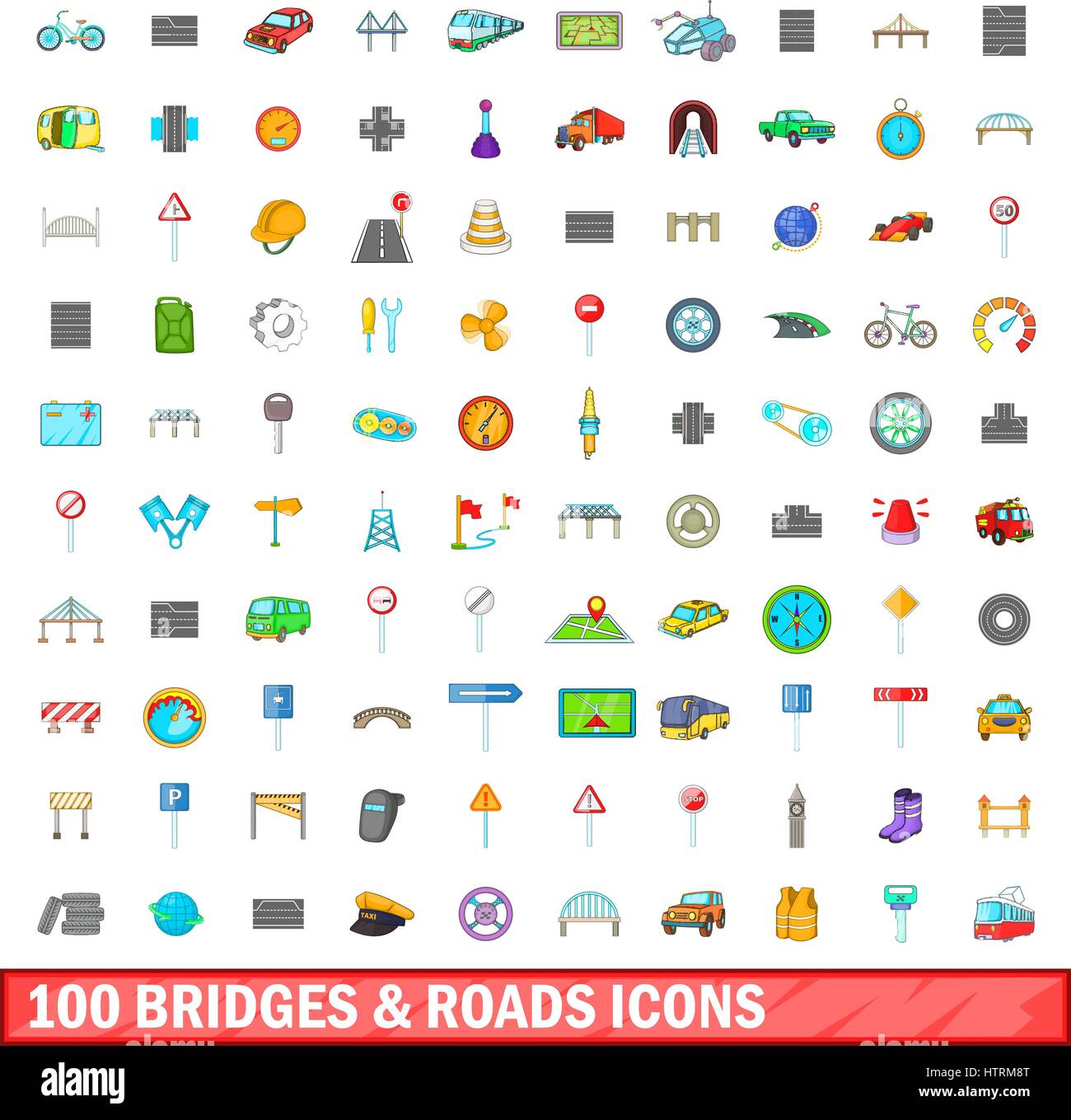 100 bridges and roads icons set, cartoon style Stock Vector Image & Art ...
