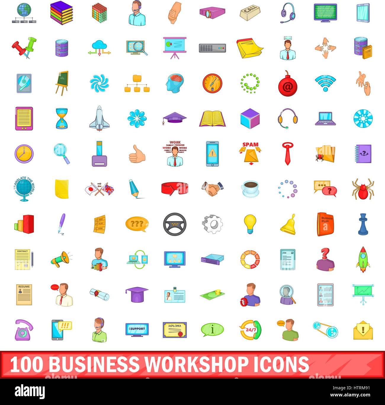 100 business workshop icons set, cartoon style Stock Vector Image & Art ...