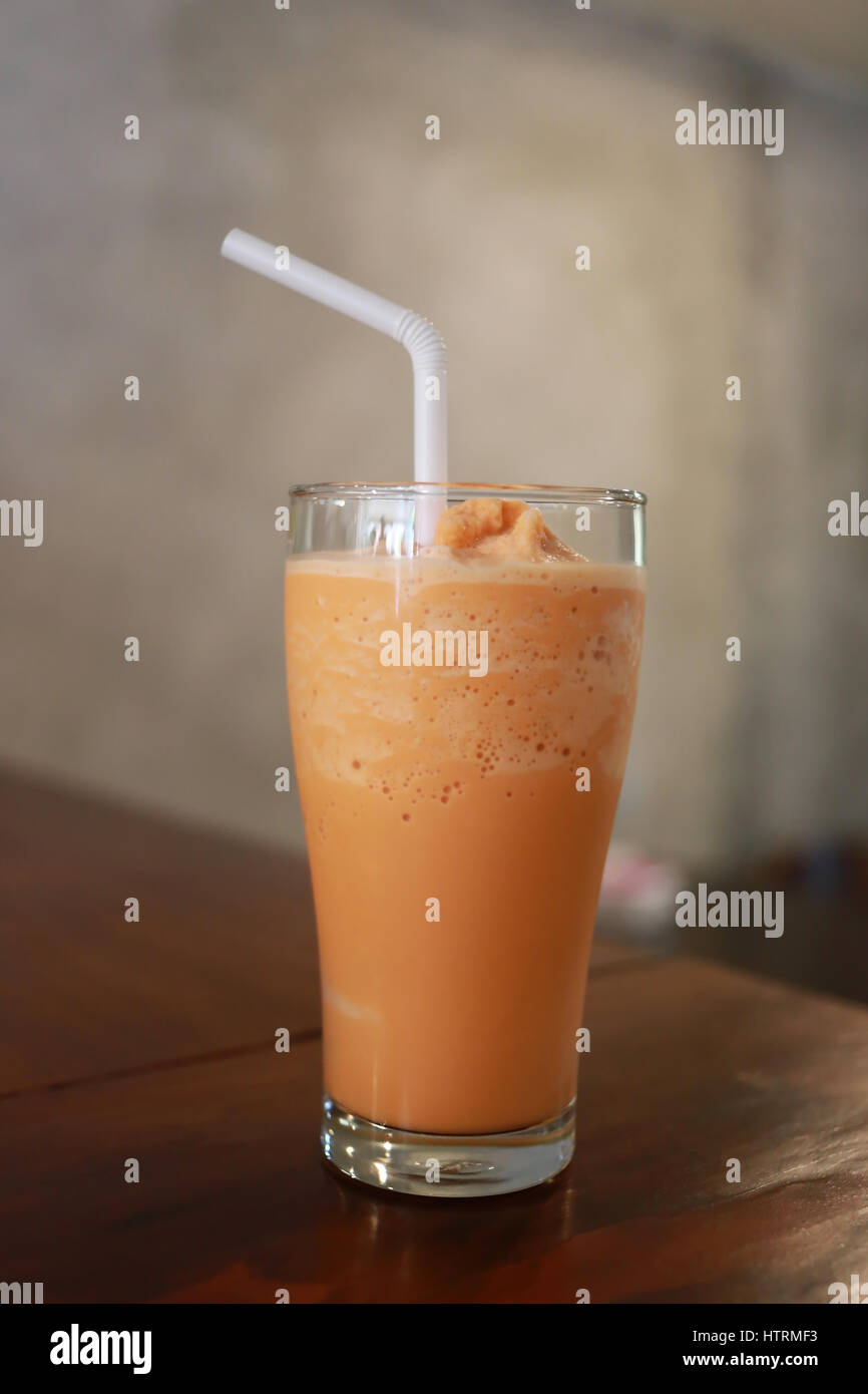 Cool Traditional Thai tea on food table of local beverage Thailand. Stock Photo